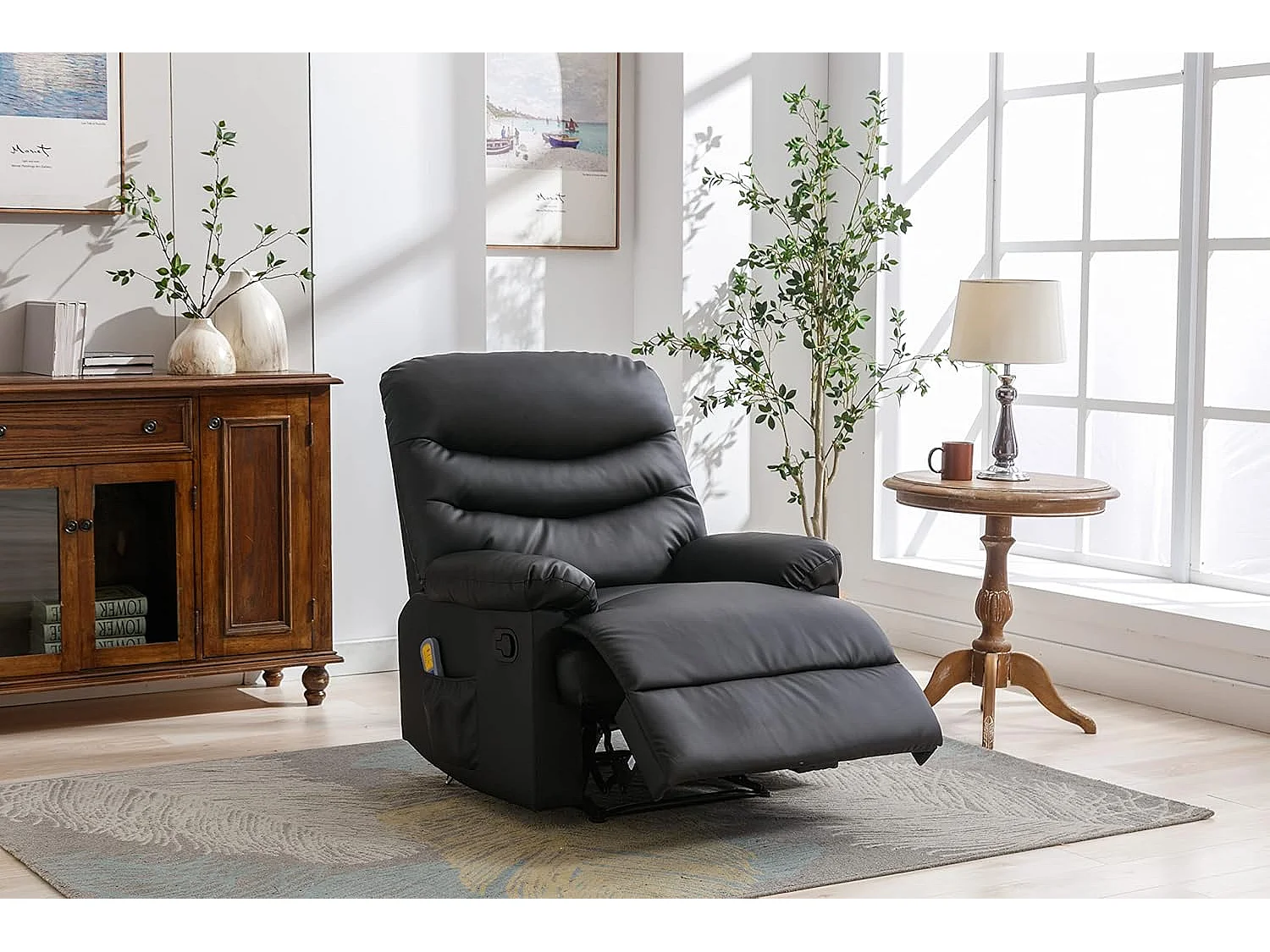 Sillón Relax con Reclinación Manual, Masaje Y Termoterapia. Modelo Roma, Negro