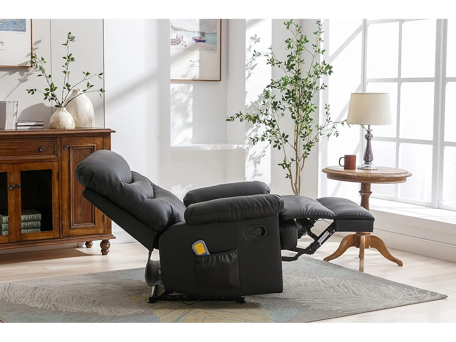 Sillón Relax con Reclinación Manual, Masaje Y Termoterapia. Modelo Roma, Negro