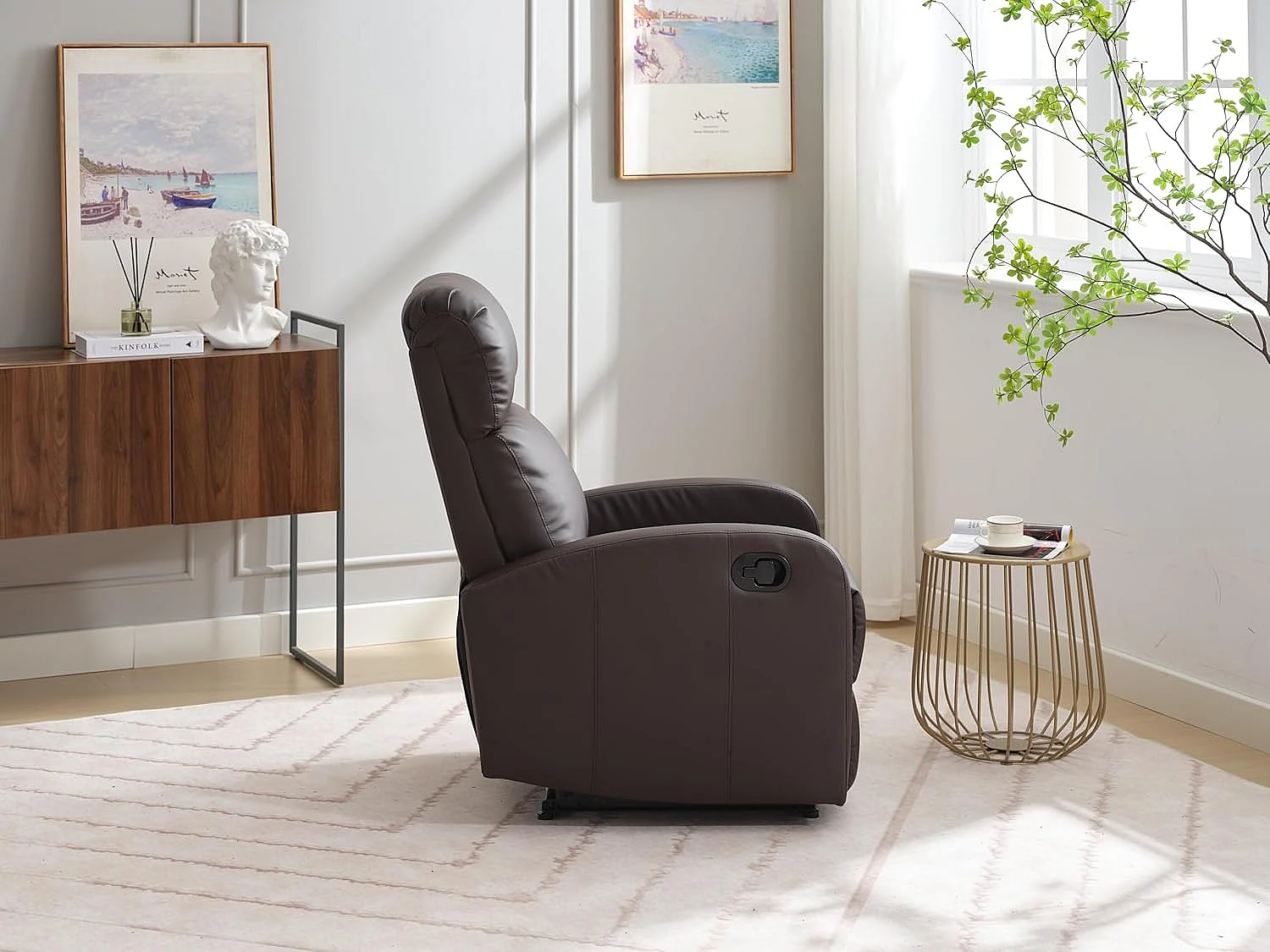 Sillón Relax Reclinación Manual, Tapizado en PU Anti-Cuarteo, Modelo Premium, Chocolate