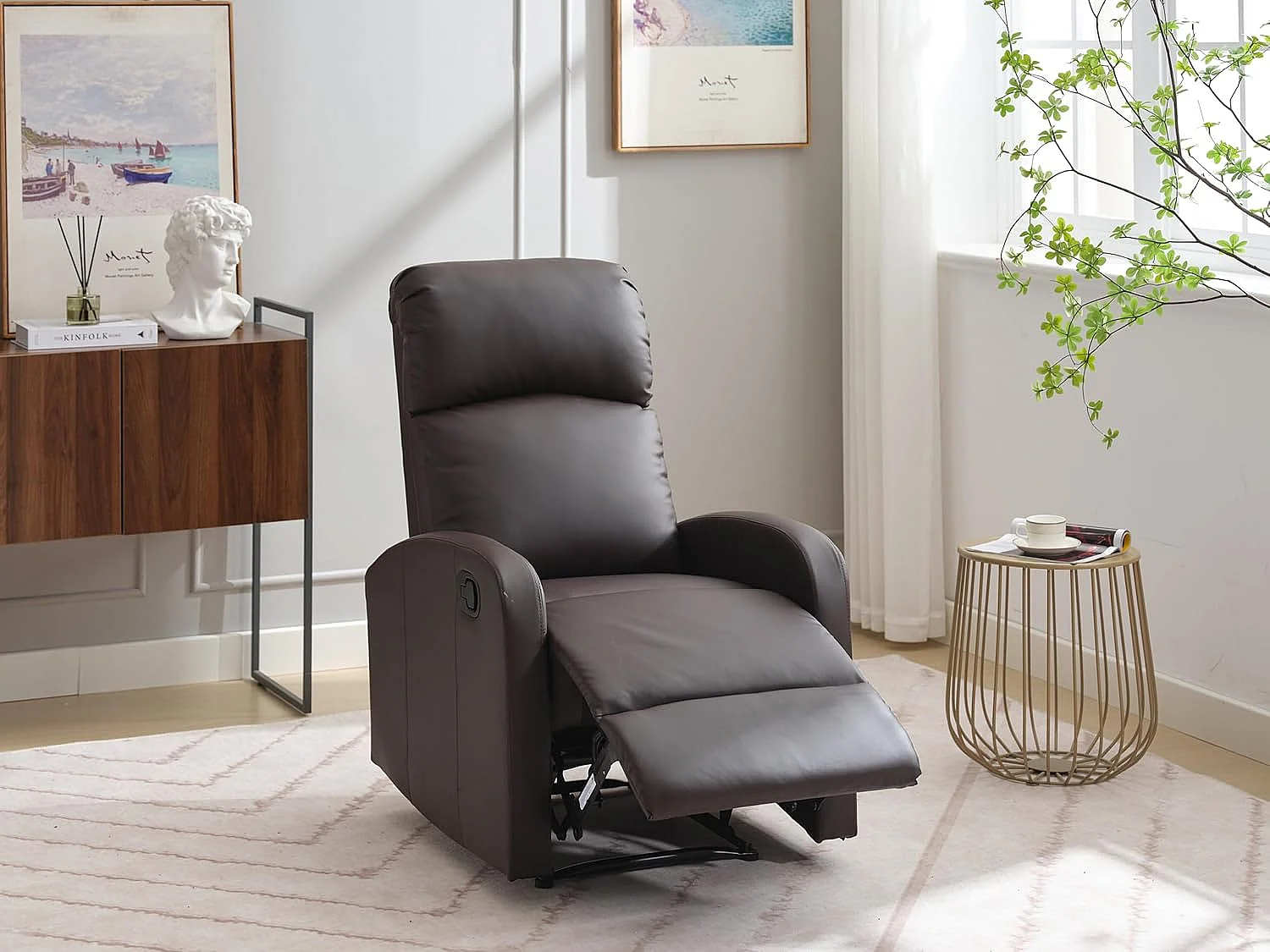 Sillón Relax Reclinación Manual, Tapizado en PU Anti-Cuarteo, Modelo Premium, Chocolate