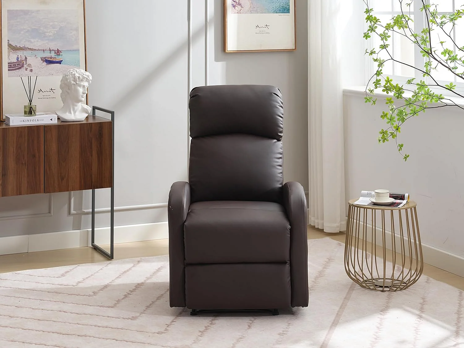 Sillón Relax Reclinación Manual, Tapizado en PU Anti-Cuarteo, Modelo Premium, Chocolate