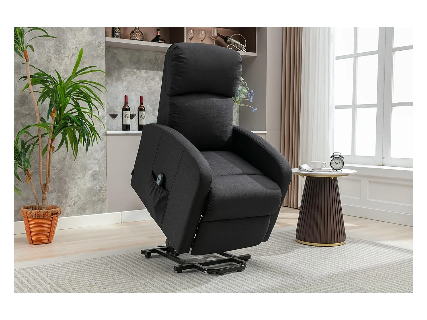 Sillón Relax Función Auto-Ayuda y Reclinación Eléctrica. Tela, Modelo Premium, Negro