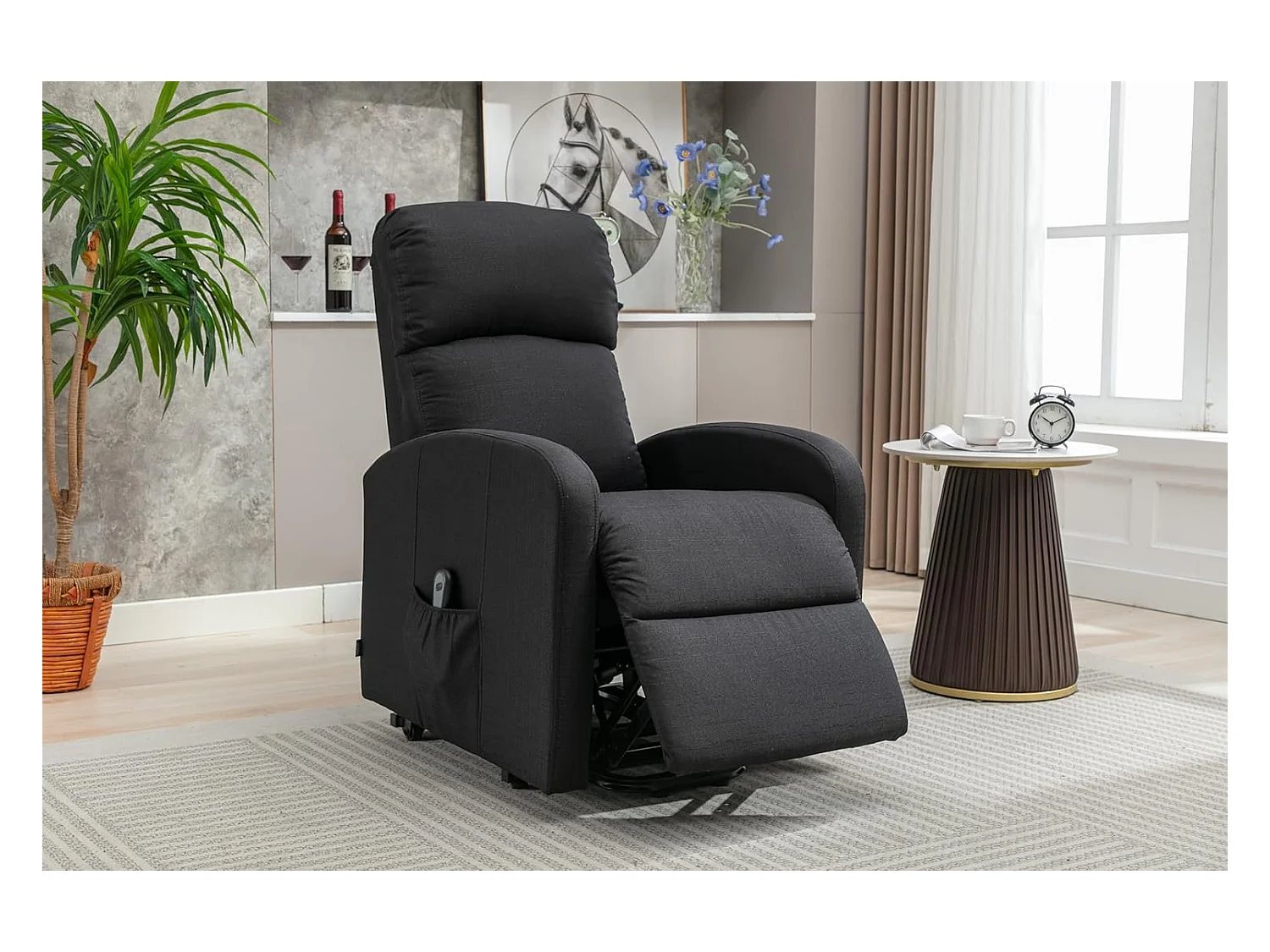 Sillón Relax Función Auto-Ayuda y Reclinación Eléctrica. Tela, Modelo Premium, Negro