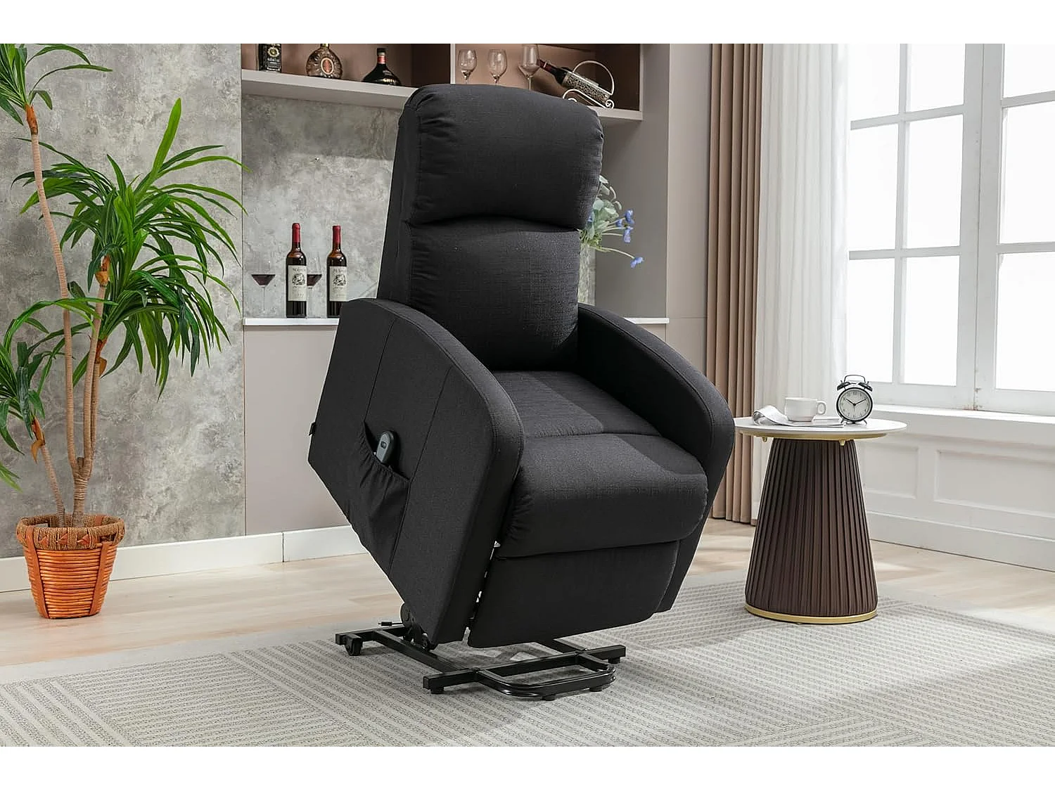 Sillón Relax Función Auto-Ayuda y Reclinación Eléctrica. Tela, Modelo Premium, Negro