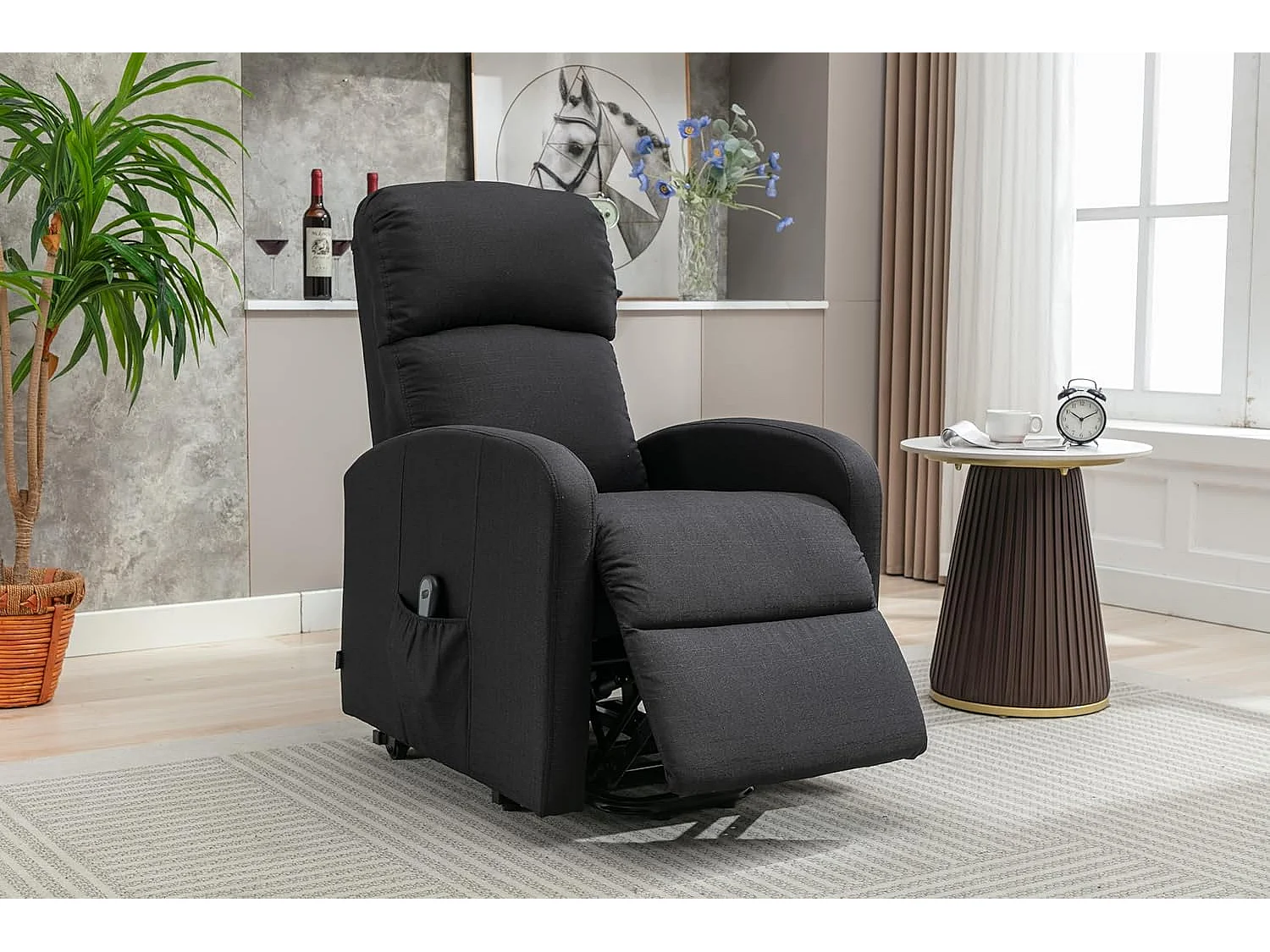 Sillón Relax Función Auto-Ayuda y Reclinación Eléctrica. Tela, Modelo Premium, Negro