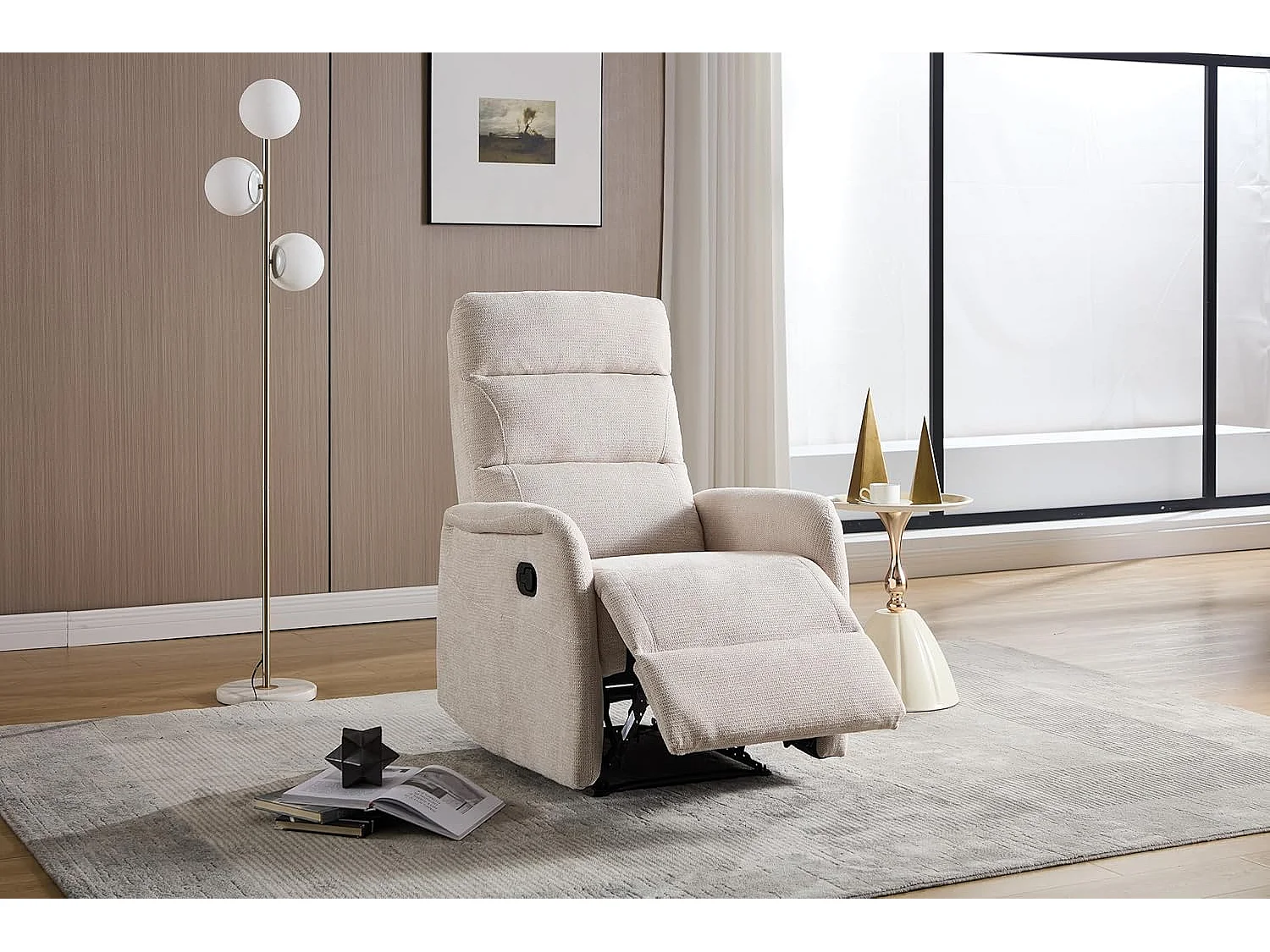 Sillón Relax con Reclinación Manual, Tejido Waterproof, Modelo Duke, Beige