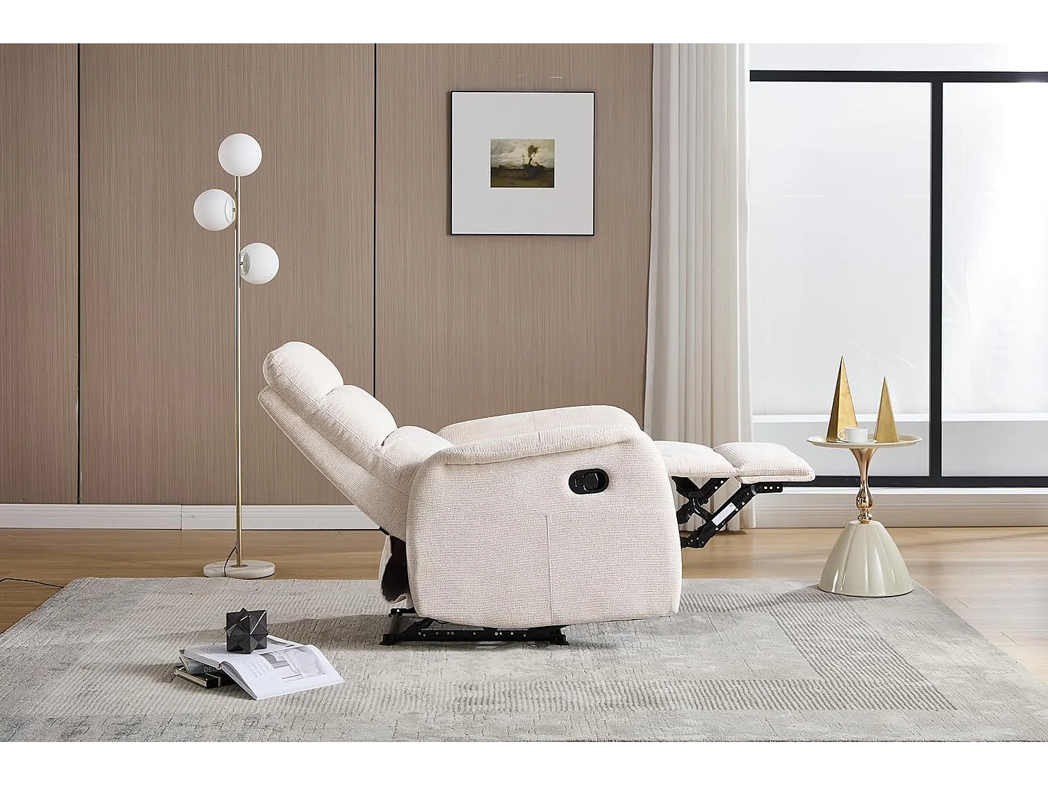 Sillón Relax con Reclinación Manual, Tejido Waterproof, Modelo Duke, Beige