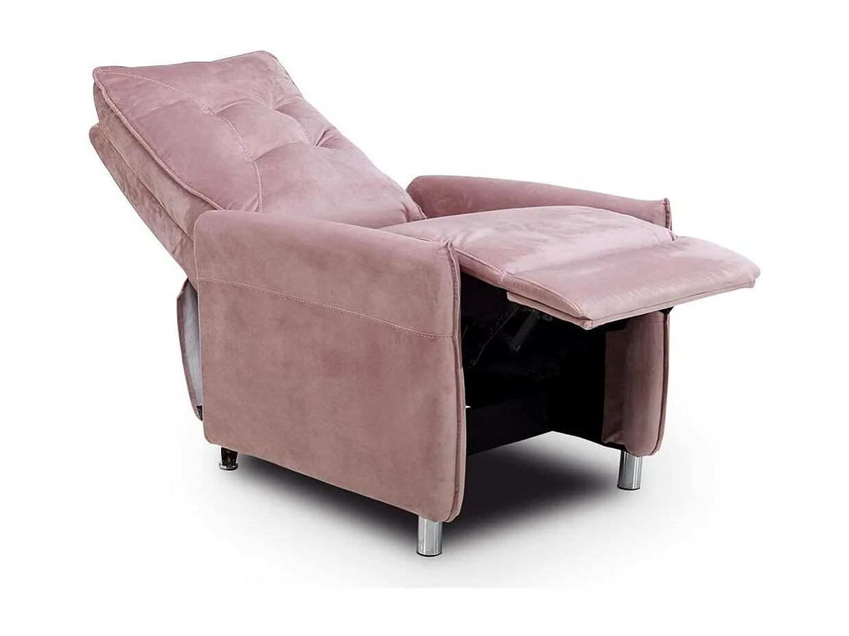Sillón Relax con Reclinación Manual, Tapizado en Terciopelo, Modelo Lui, Rosa
