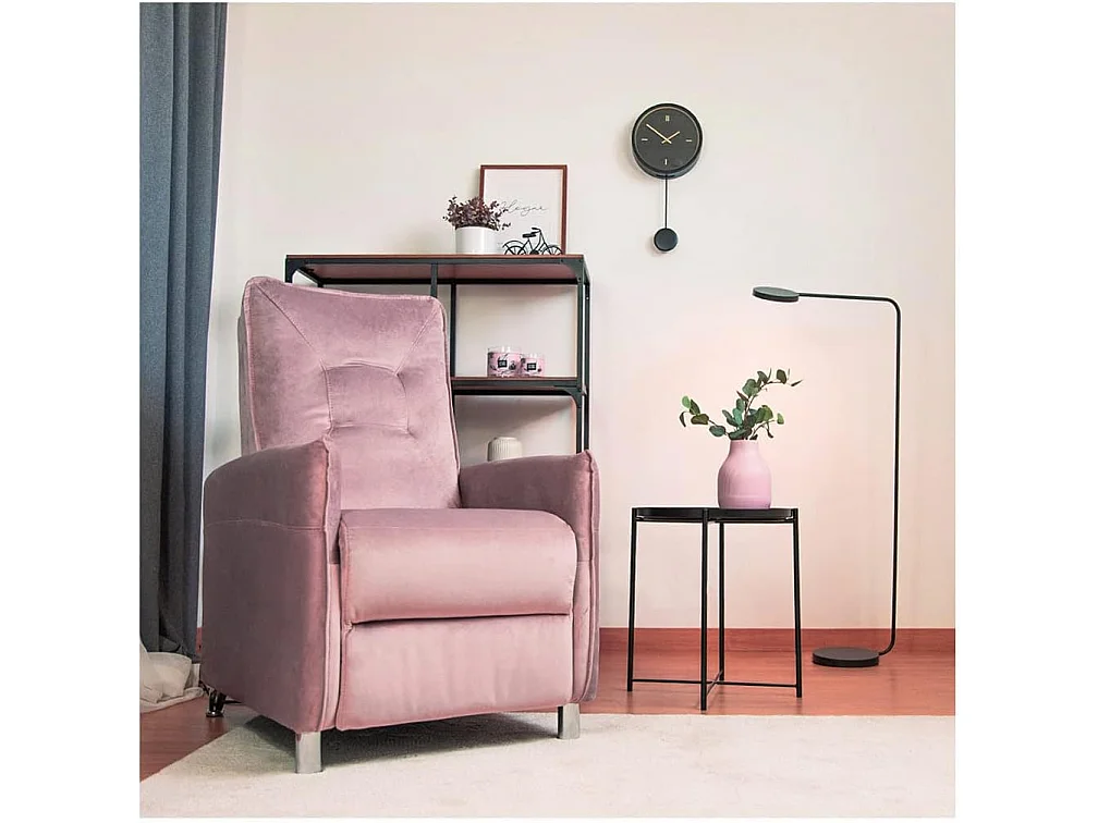 Sillón Relax con Reclinación Manual, Tapizado en Terciopelo, Modelo Lui, Rosa