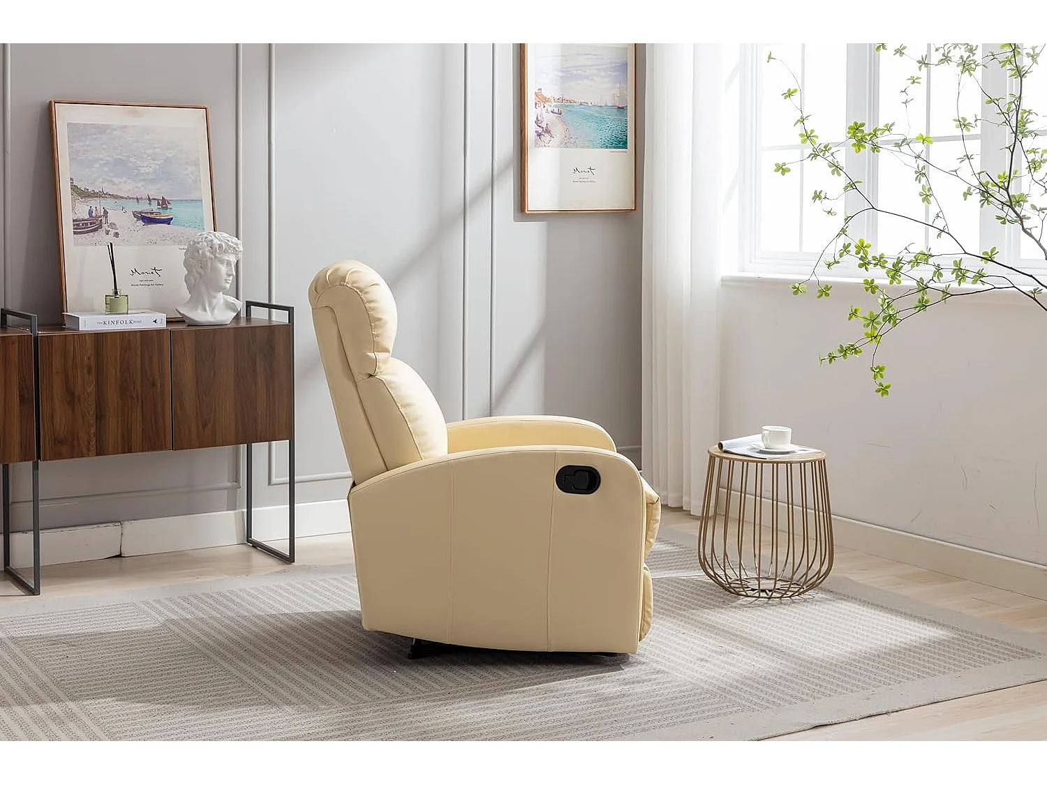 Sillón Relax Reclinación Manual, Tapizado en PU Anti-Cuarteo, Modelo Premium, Crema