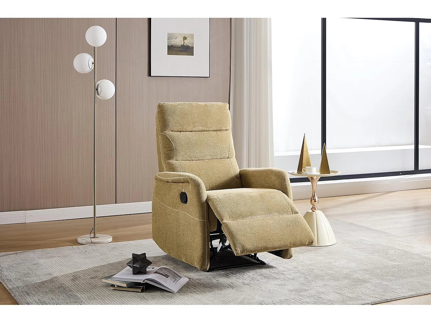 Sillón Relax con Reclinación Manual, Tejido Waterproof, Modelo Duke, Pistacho