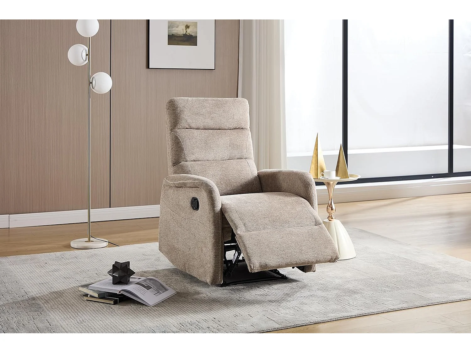 Sillón Relax con Reclinación Manual, Tejido Waterproof, Modelo Duke, Marrón Grisáceo