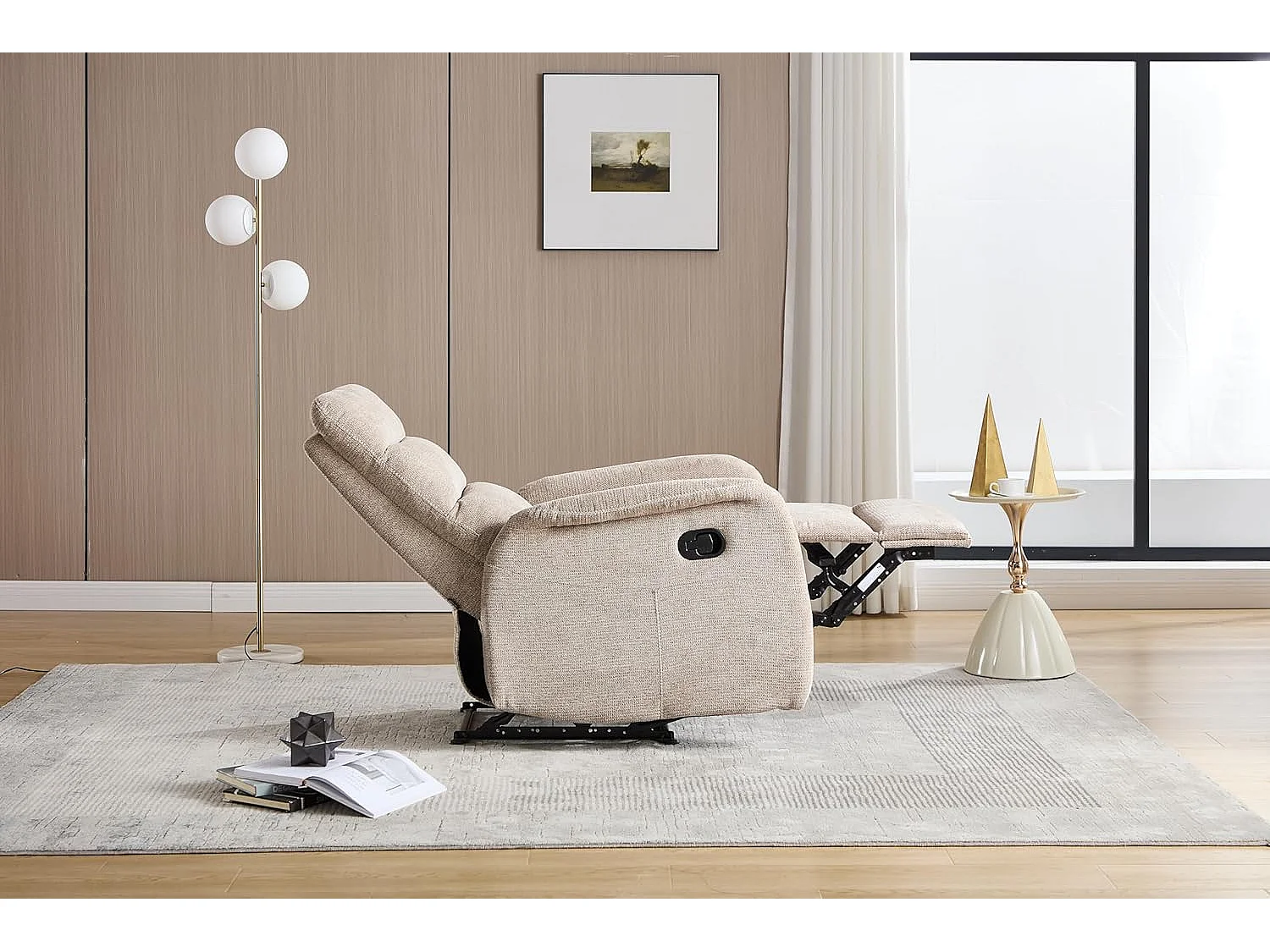 Sillón Relax con Reclinación Manual, Tejido Waterproof, Modelo Duke, Marrón Grisáceo