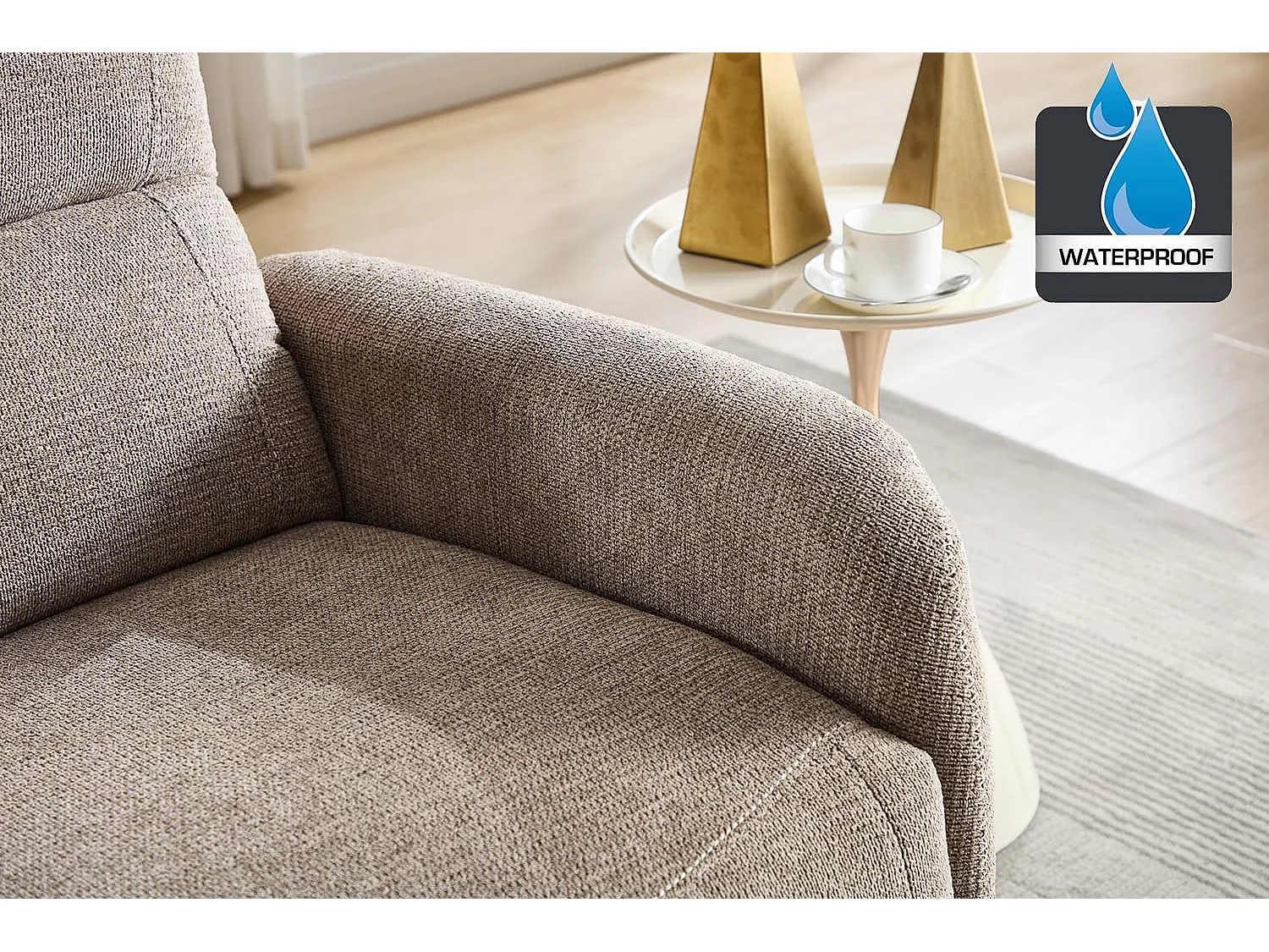 Sillón Relax con Reclinación Manual, Tejido Waterproof, Modelo Duke, Marrón Grisáceo