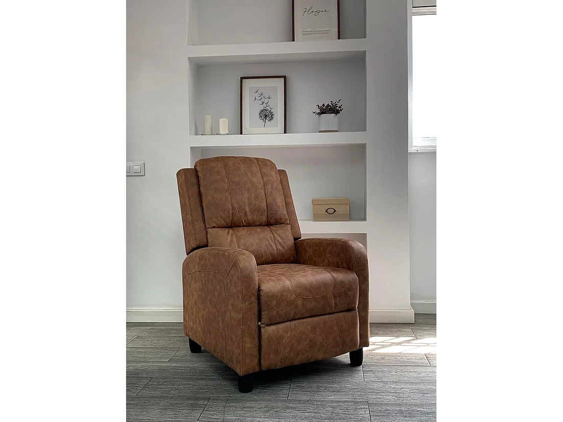 Sillón Relax con Reclinación Manual, Tapizado en Microfibra, Modelo Inés, Óxido