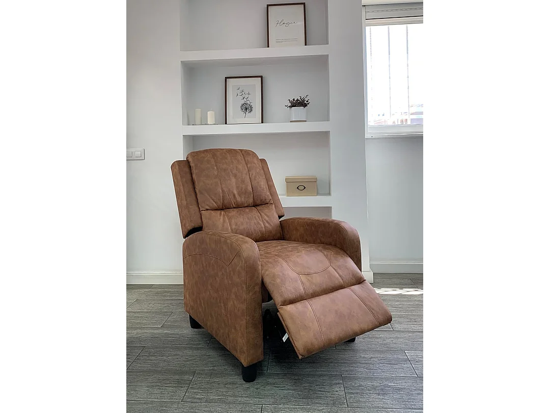 Sillón Relax con Reclinación Manual, Tapizado en Microfibra, Modelo Inés, Óxido