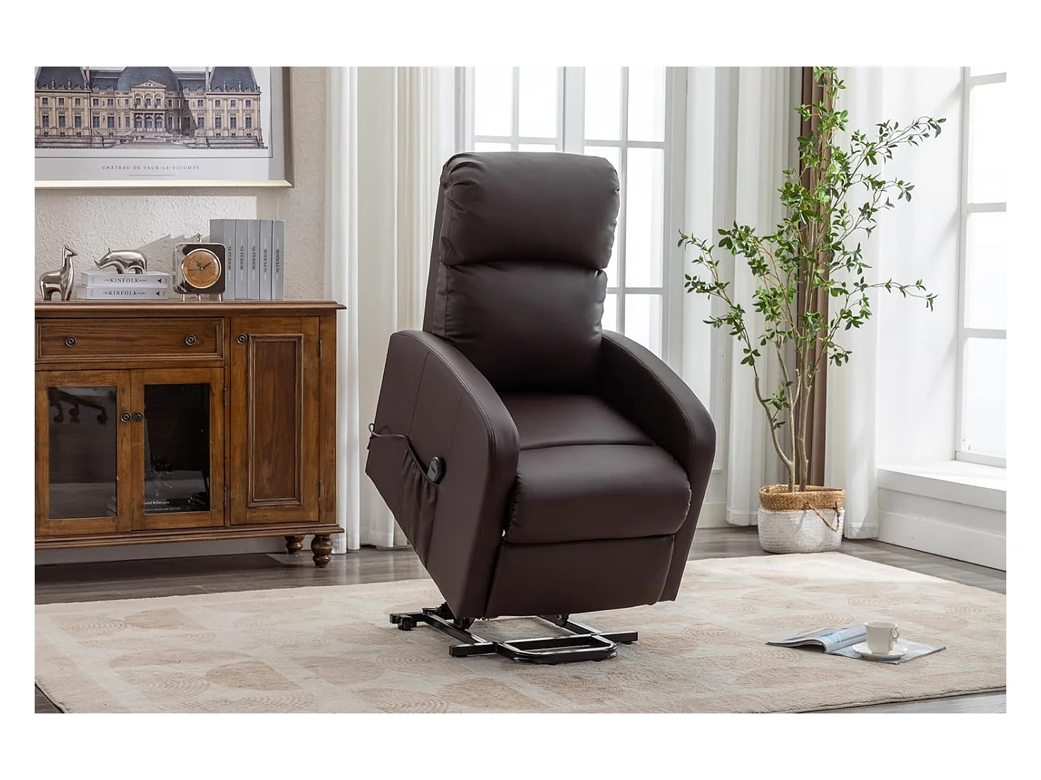 Sillón Relax Función Auto-Ayuda y Reclinación Eléctrica. PU, Modelo Premium, Chocolate