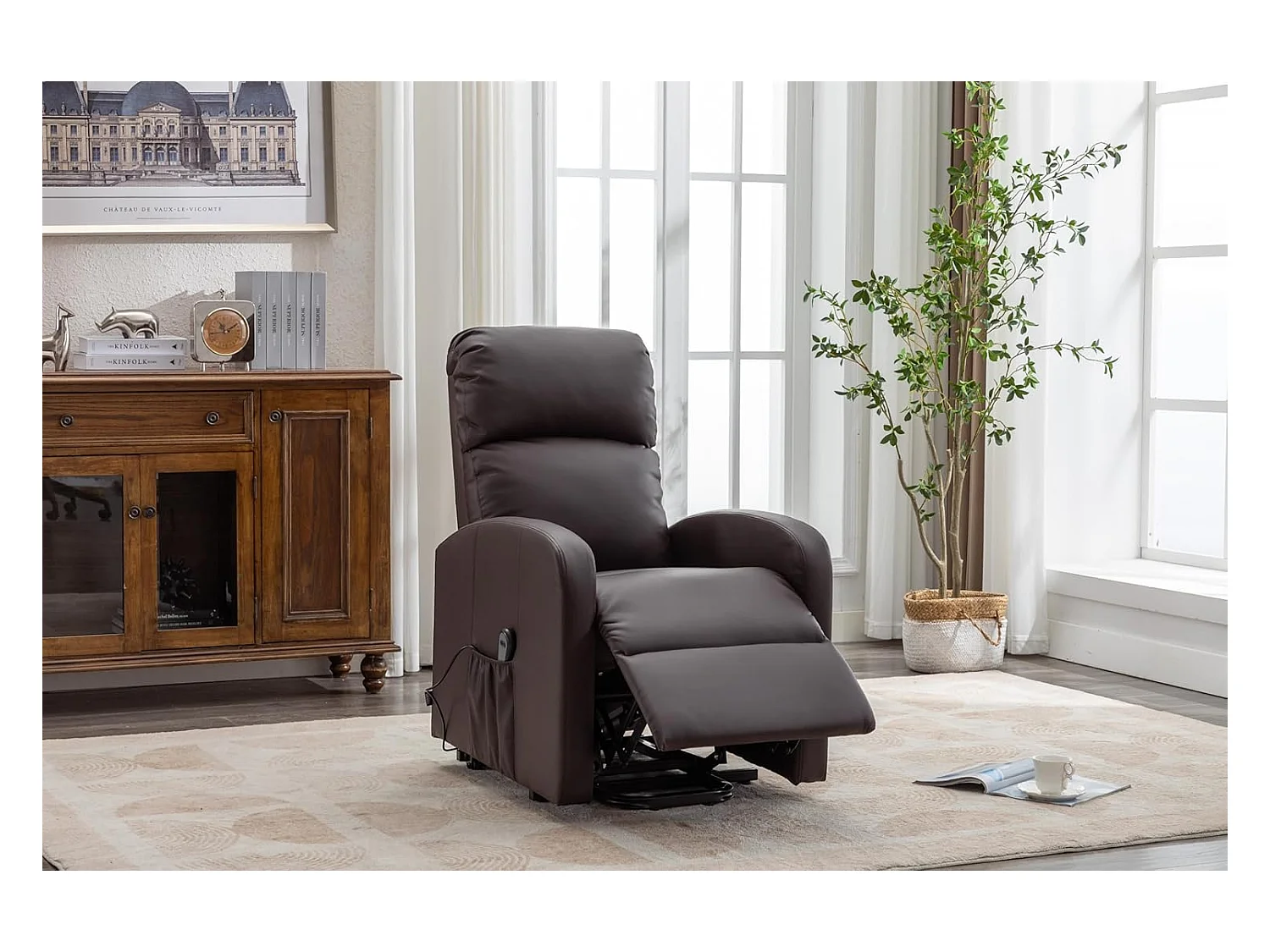 Sillón Relax Función Auto-Ayuda y Reclinación Eléctrica. PU, Modelo Premium, Chocolate