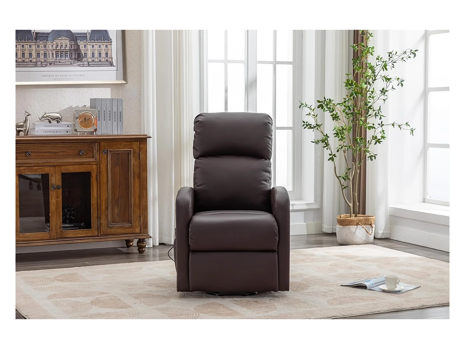 Sillón Relax Función Auto-Ayuda y Reclinación Eléctrica. PU, Modelo Premium, Chocolate