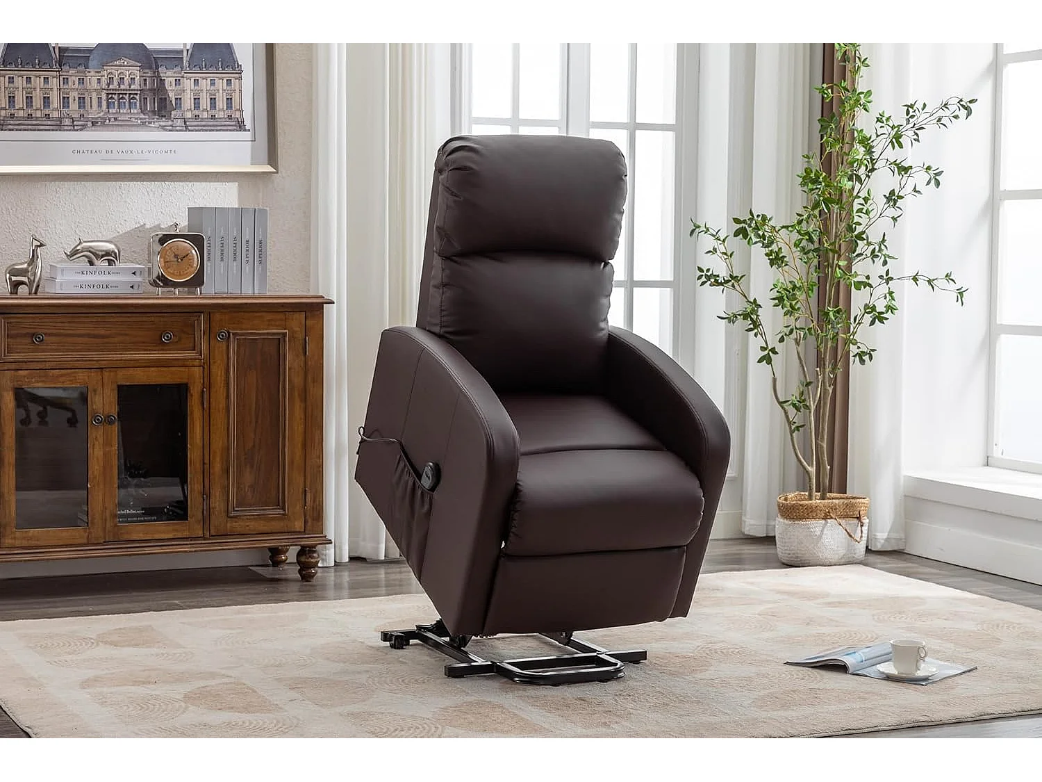 Sillón Relax Función Auto-Ayuda y Reclinación Eléctrica. PU, Modelo Premium, Chocolate