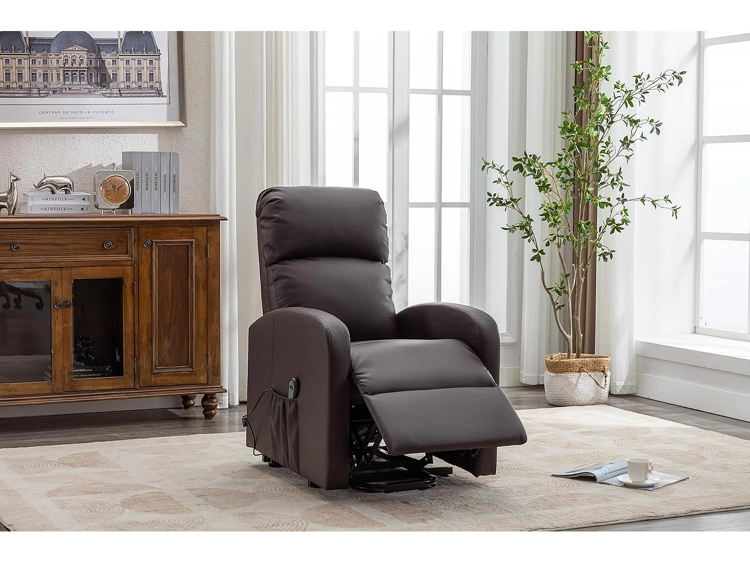 Sillón Relax Función Auto-Ayuda y Reclinación Eléctrica. PU, Modelo Premium, Chocolate