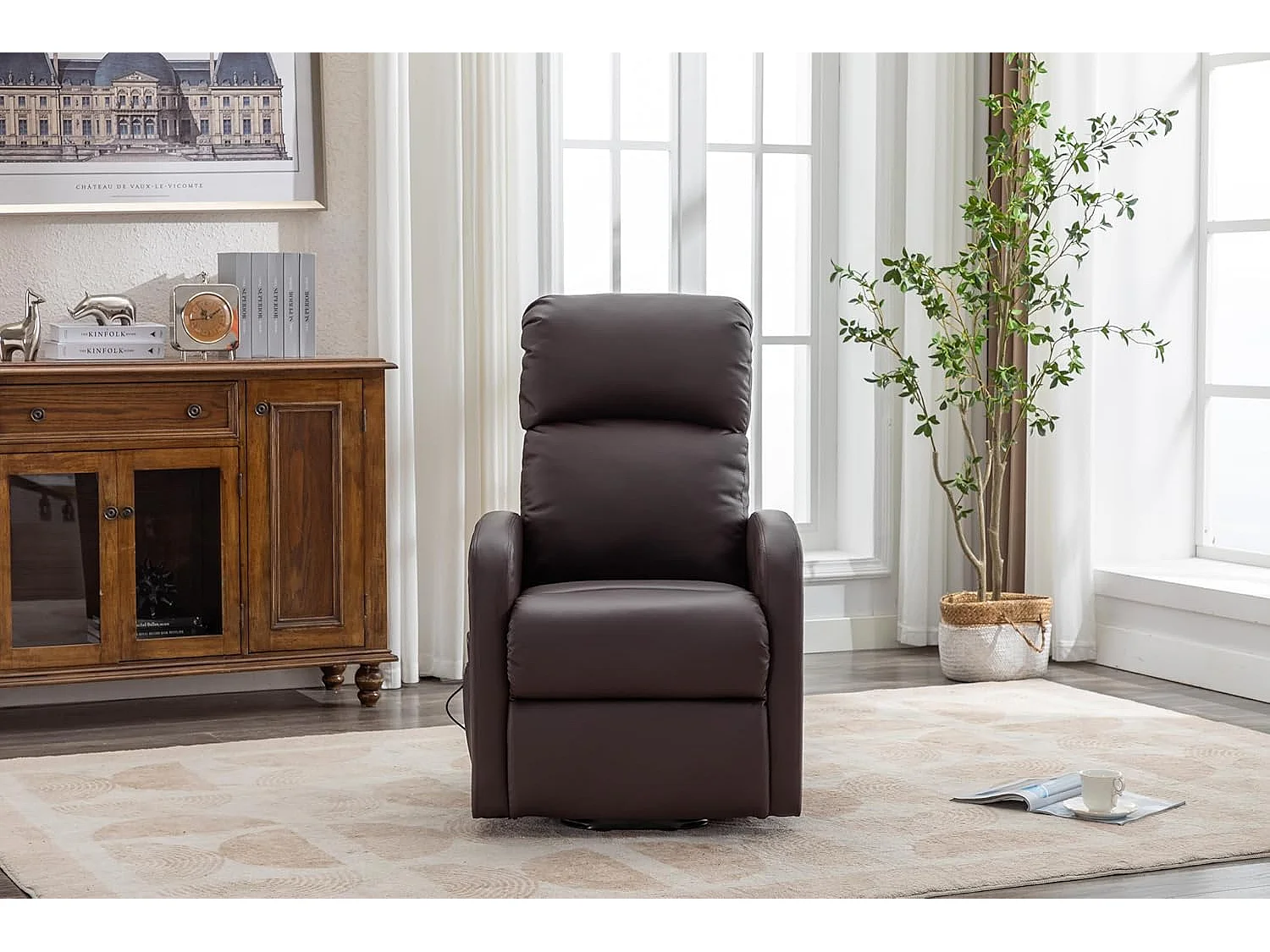 Sillón Relax Función Auto-Ayuda y Reclinación Eléctrica. PU, Modelo Premium, Chocolate