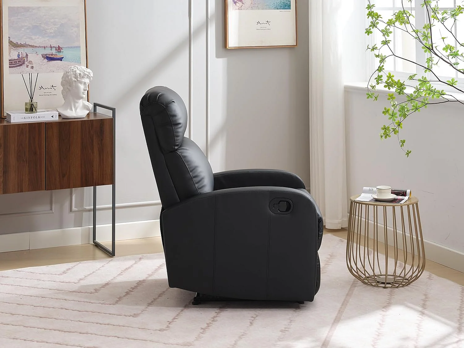 Sillón Relax Reclinación Manual, Tapizado en PU Anti-Cuarteo, Modelo Premium, Negro