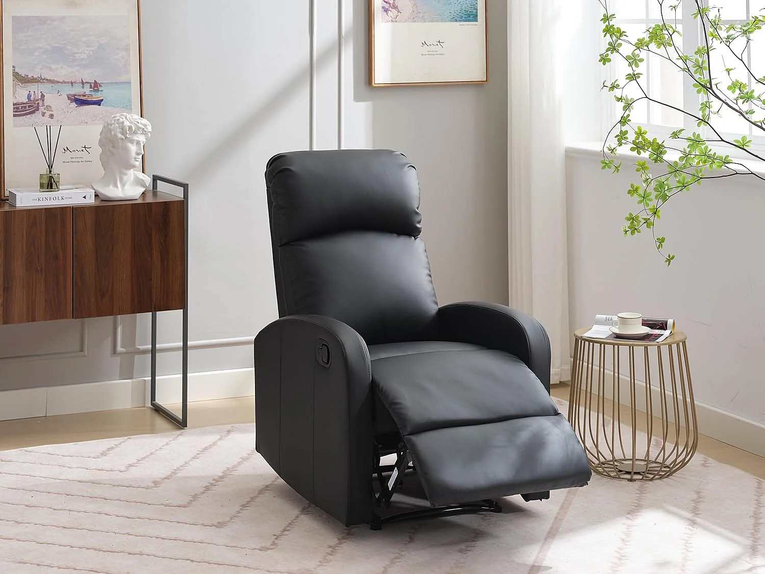 Sillón Relax Reclinación Manual, Tapizado en PU Anti-Cuarteo, Modelo Premium, Negro