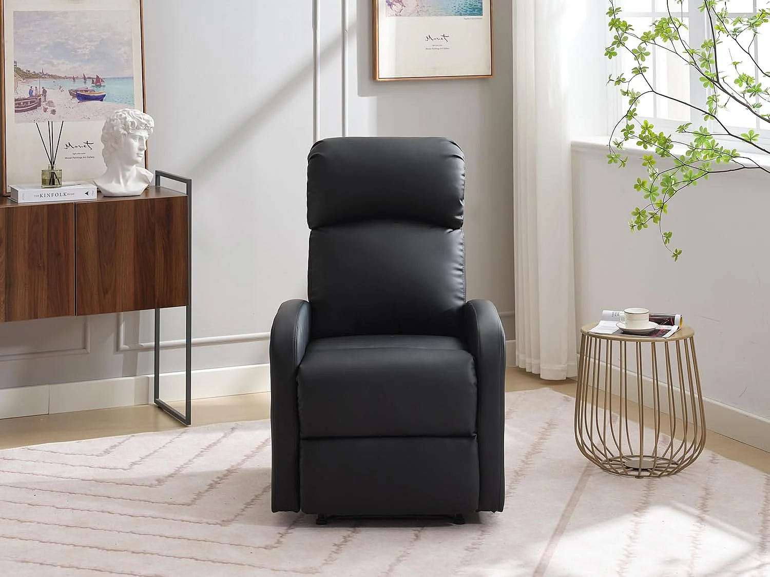 Sillón Relax Reclinación Manual, Tapizado en PU Anti-Cuarteo, Modelo Premium, Negro