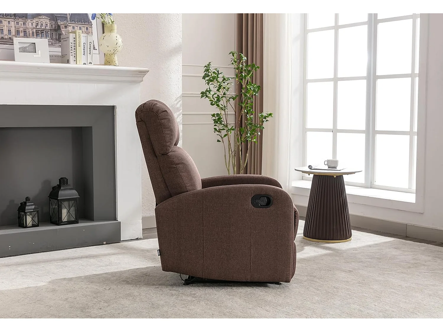 Sillón Relax con Reclinación Manual, Tapizado en Tela, Modelo Premium, Chocolate