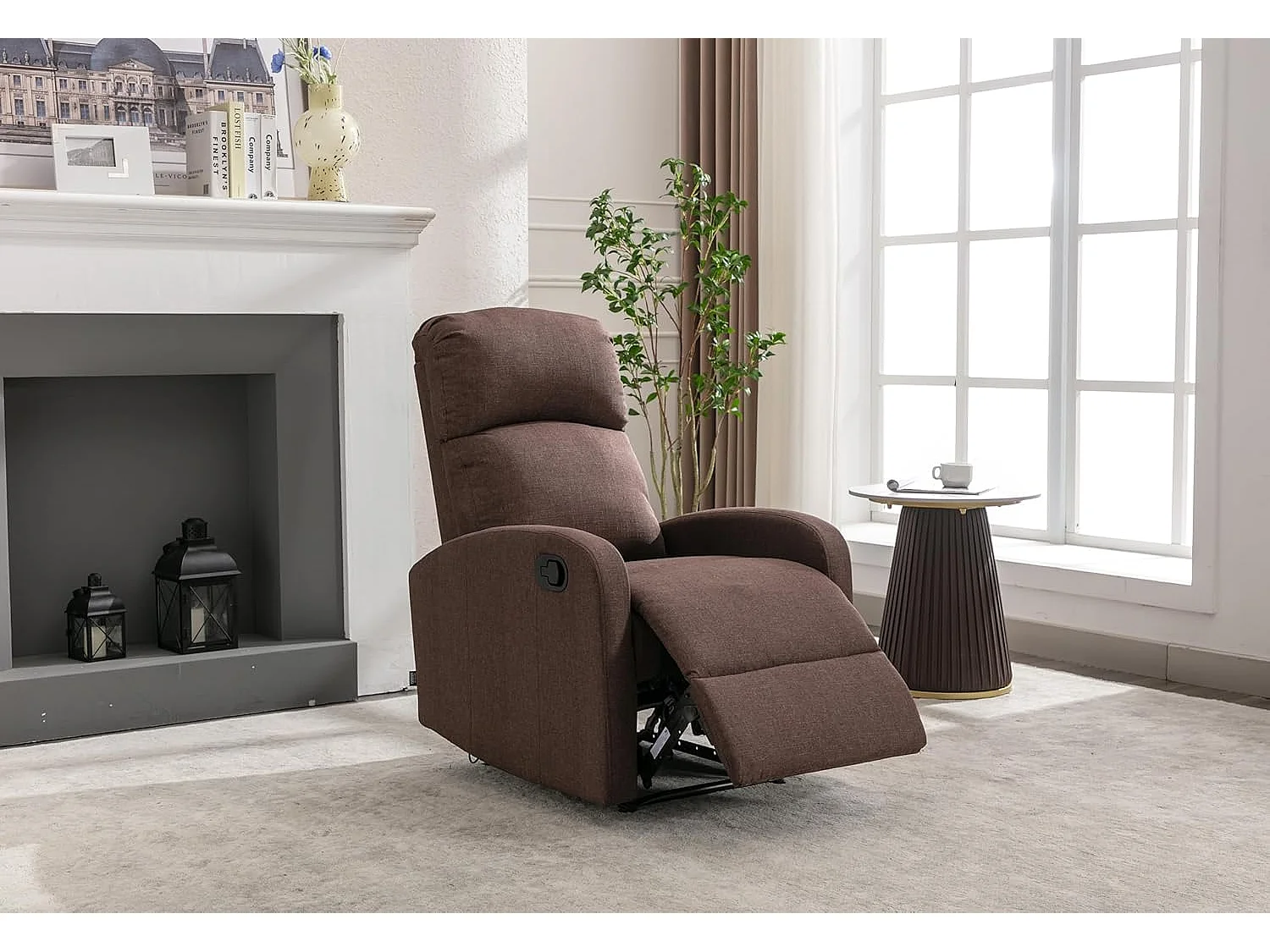 Sillón Relax con Reclinación Manual, Tapizado en Tela, Modelo Premium, Chocolate