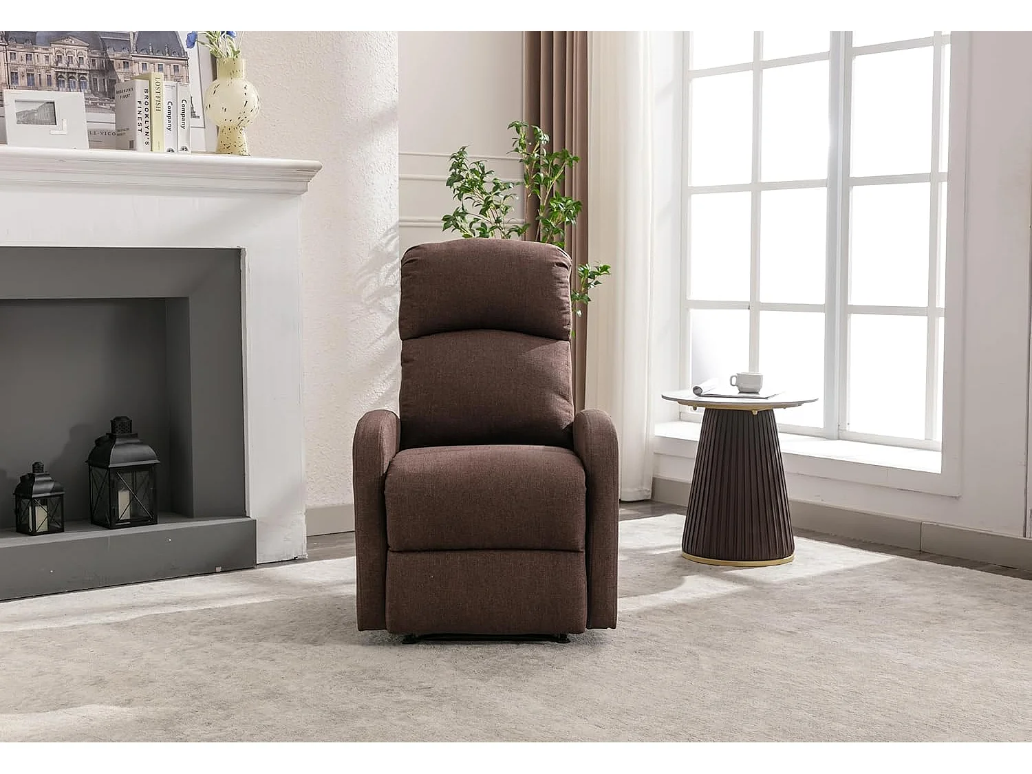 Sillón Relax con Reclinación Manual, Tapizado en Tela, Modelo Premium, Chocolate