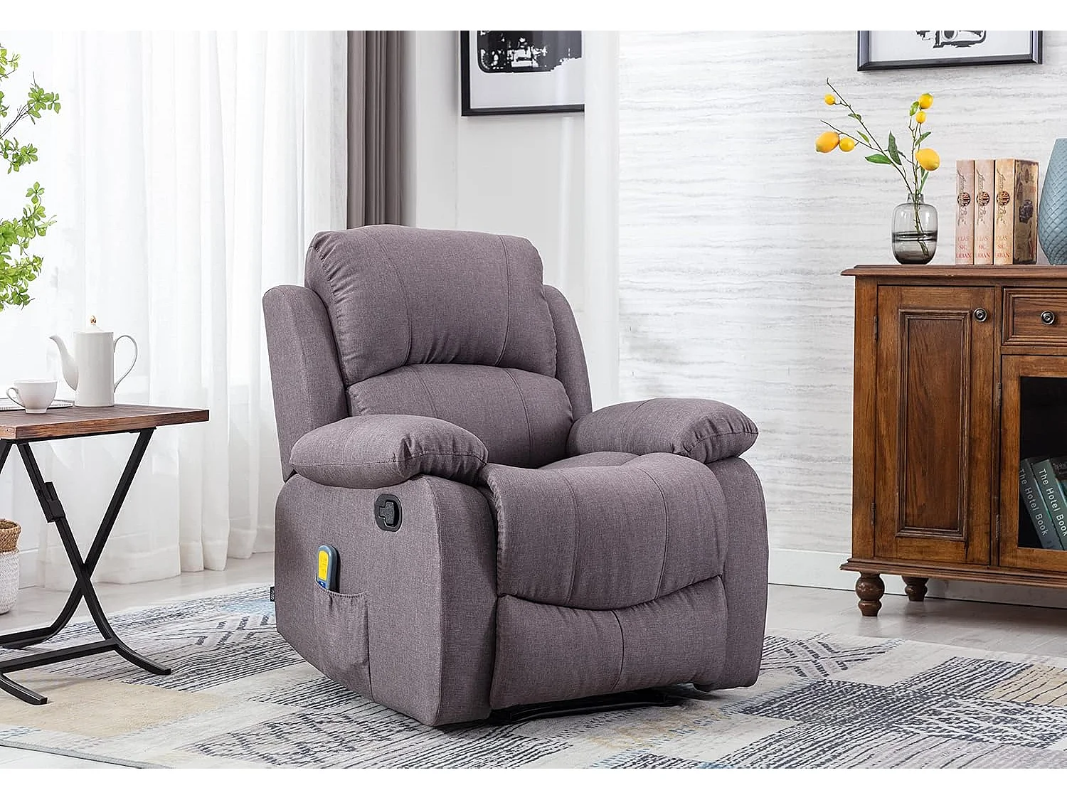 Sillón Relax con Reclinación Manual (Sistema Pared Cero), Masaje Y Termoterapia. Marrón