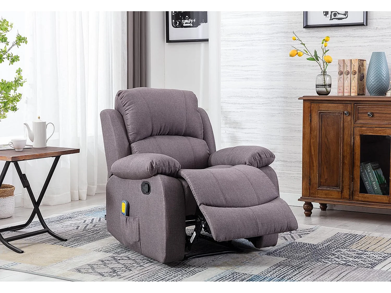 Sillón Relax con Reclinación Manual (Sistema Pared Cero), Masaje Y Termoterapia. Marrón