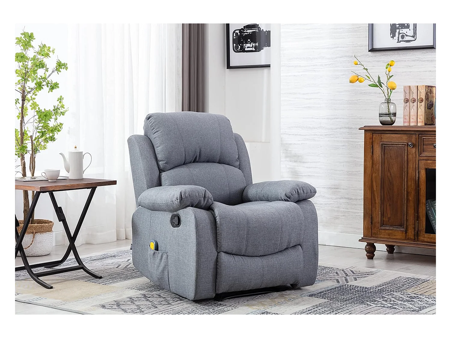 Sillón Relax con Reclinación Manual (Sistema Pared Cero), Masaje Y Termoterapia. Gris