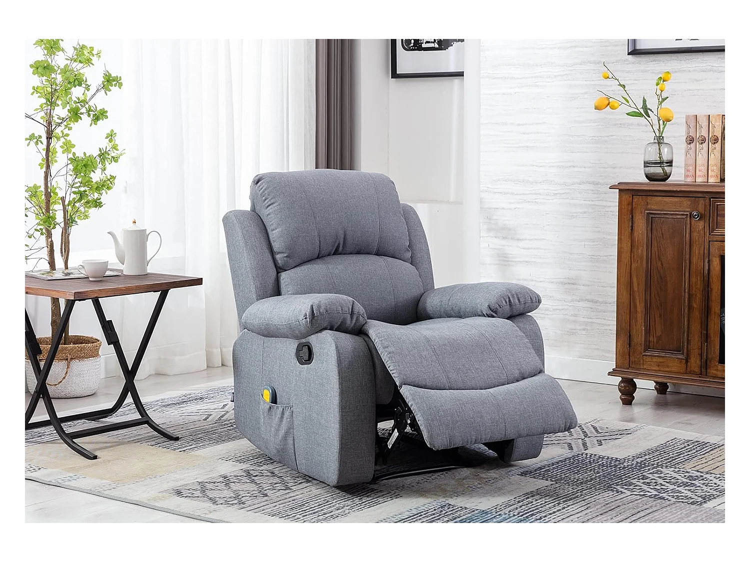 Sillón Relax con Reclinación Manual (Sistema Pared Cero), Masaje Y Termoterapia. Gris