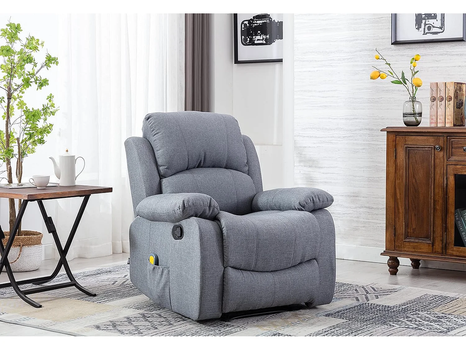 Sillón Relax con Reclinación Manual (Sistema Pared Cero), Masaje Y Termoterapia. Gris