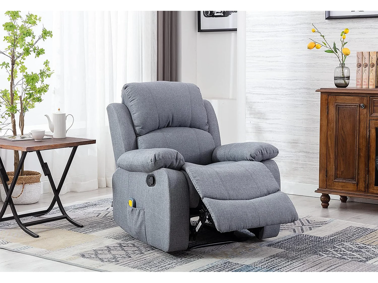 Sillón Relax con Reclinación Manual (Sistema Pared Cero), Masaje Y Termoterapia. Gris