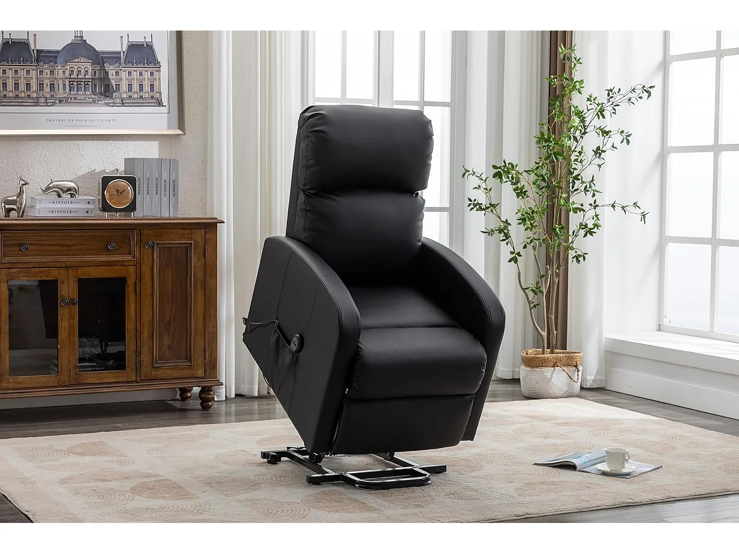 Sillón Relax Función Auto-Ayuda y Reclinación Eléctrica. PU, Modelo Premium, Negro