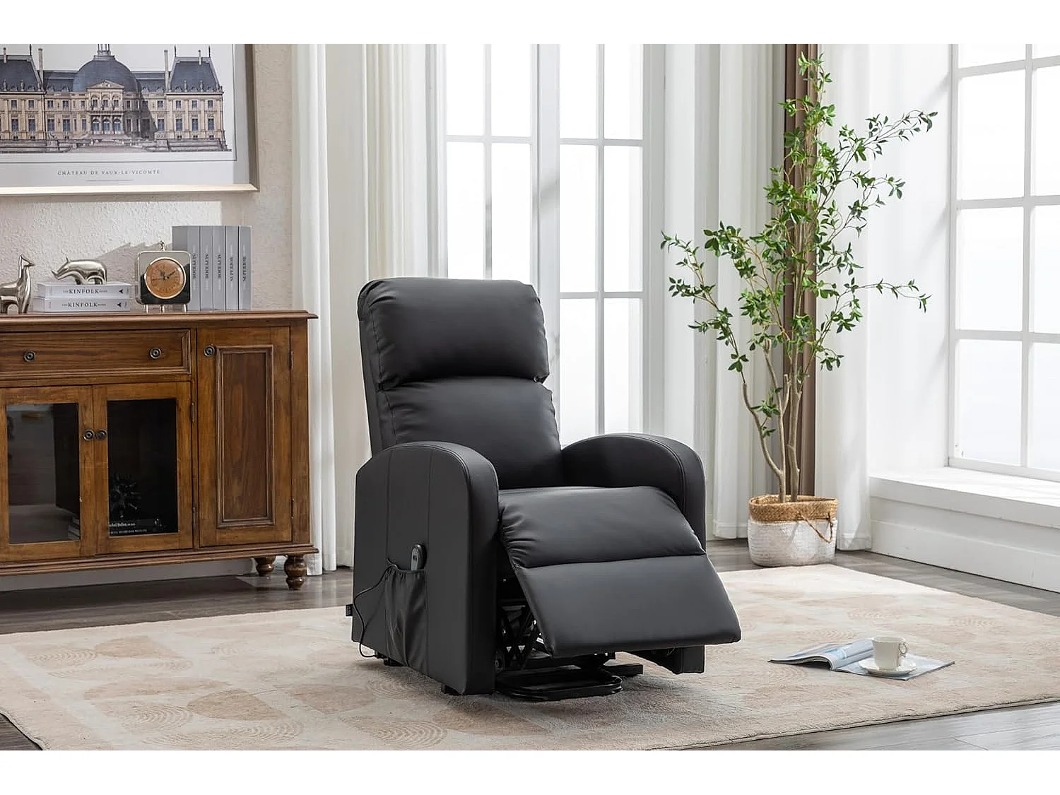 Sillón Relax Función Auto-Ayuda y Reclinación Eléctrica. PU, Modelo Premium, Negro