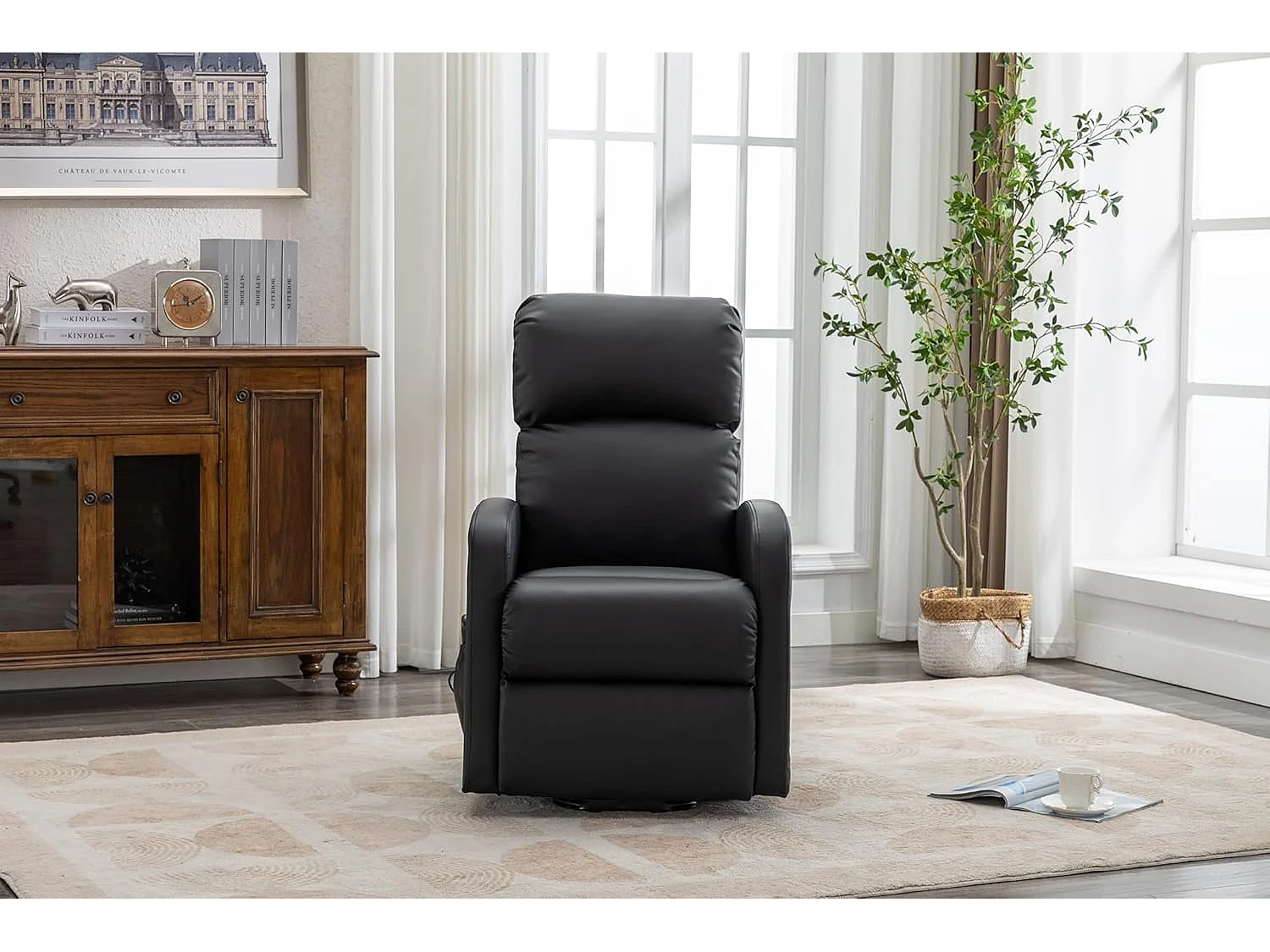 Sillón Relax Función Auto-Ayuda y Reclinación Eléctrica. PU, Modelo Premium, Negro