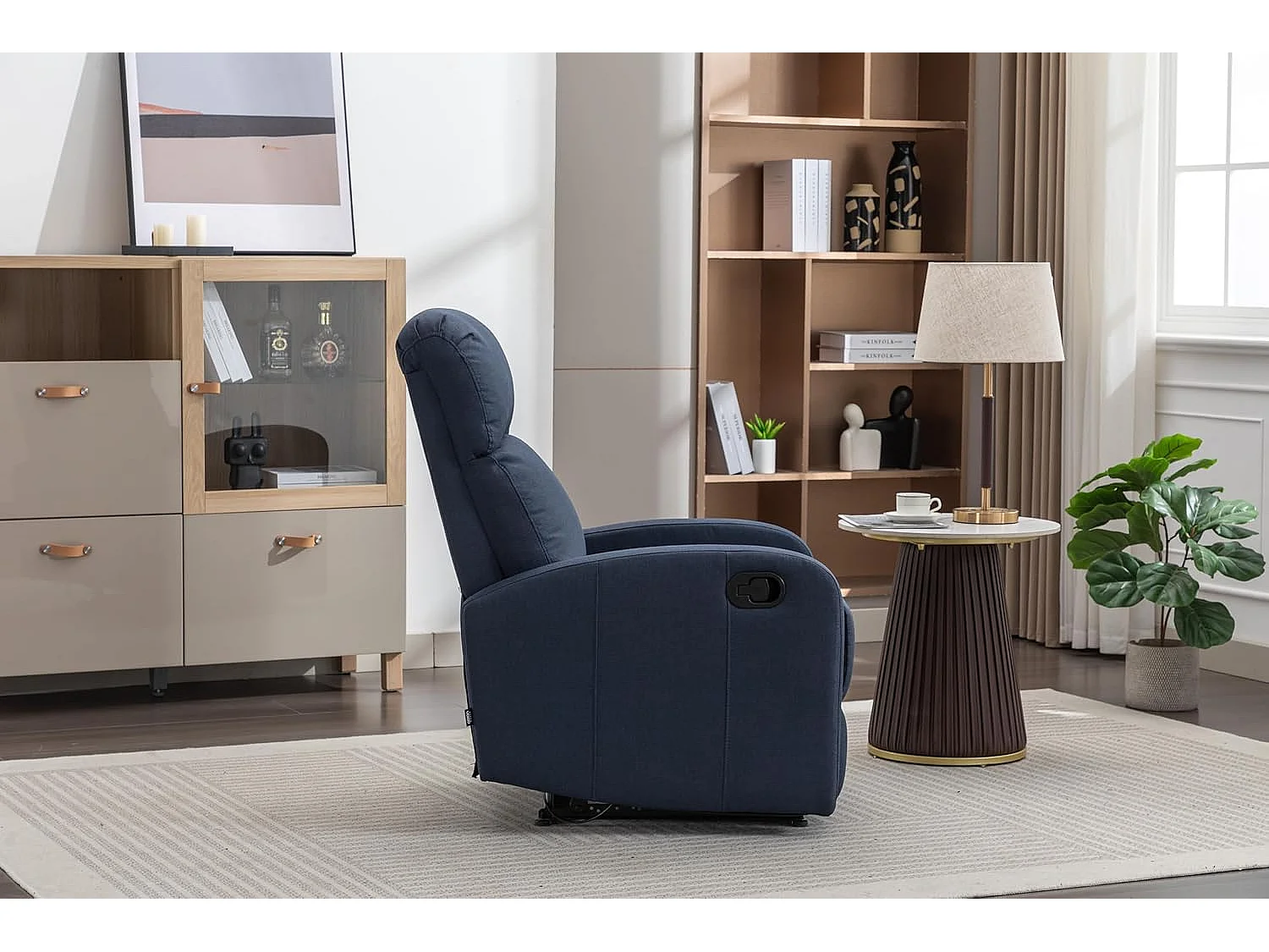 Sillón Relax con Reclinación Manual, Tapizado en Tela, Modelo Premium, Azul Denim