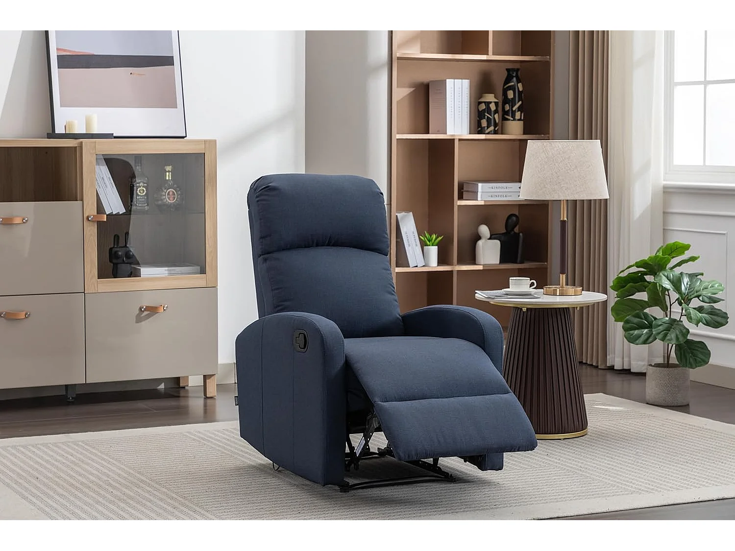 Sillón Relax con Reclinación Manual, Tapizado en Tela, Modelo Premium, Azul Denim