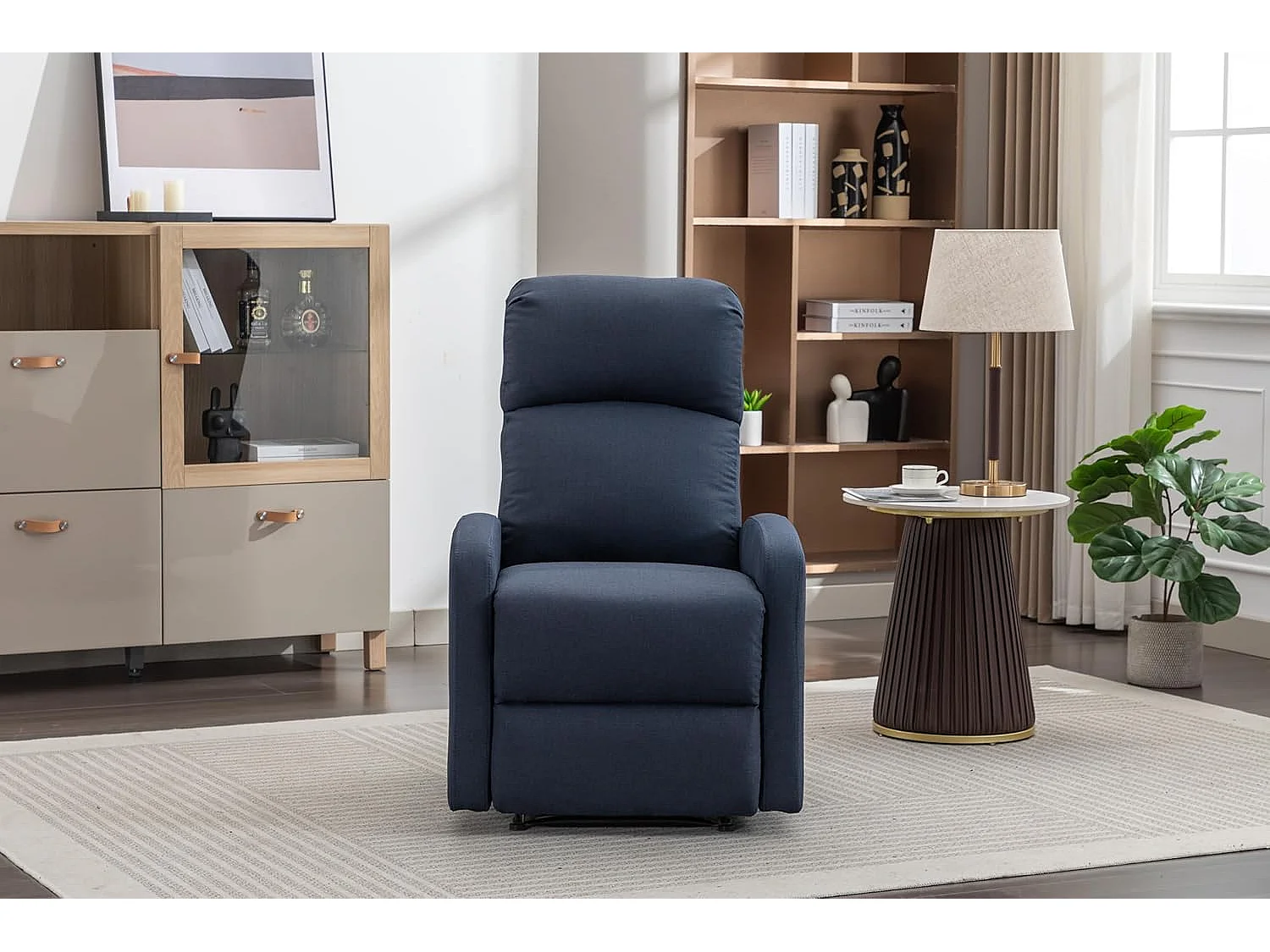 Sillón Relax con Reclinación Manual, Tapizado en Tela, Modelo Premium, Azul Denim