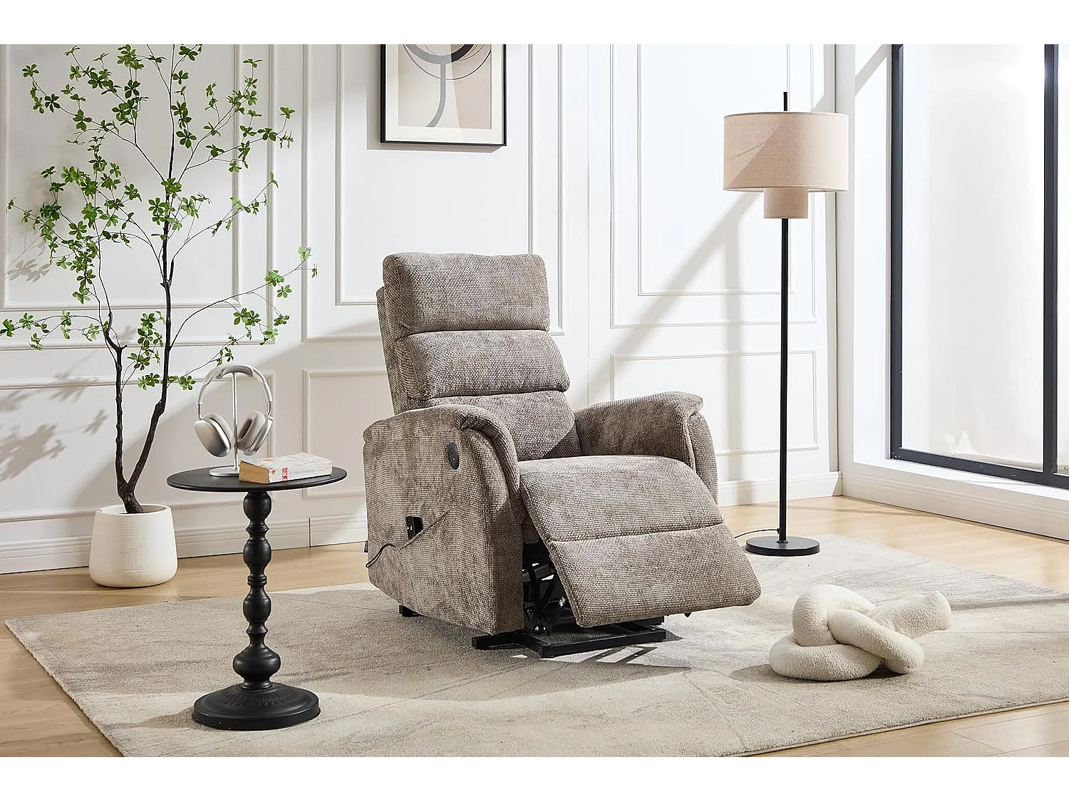 Sillón Relax con Función Auto-Ayuda y reclinación eléctrica. Conexión USB/USB-C, Gris