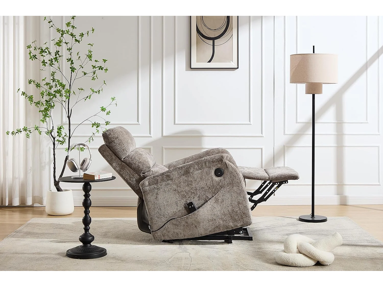 Sillón Relax con Función Auto-Ayuda y reclinación eléctrica. Conexión USB/USB-C, Gris