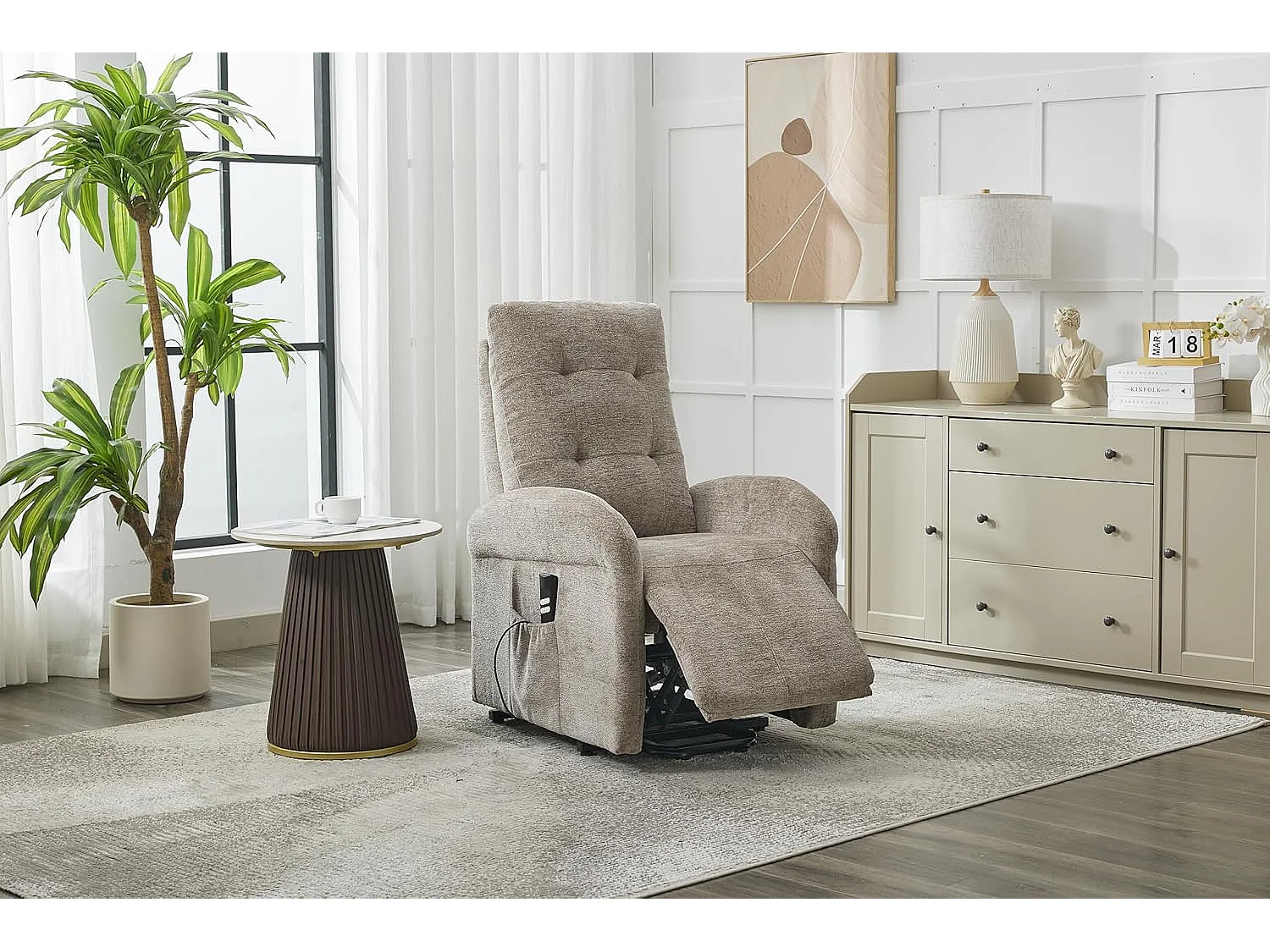 Sillón Relax Eléctrico 2 Motores, Reclinación Independiente, Función Auto-Ayuda, Arena