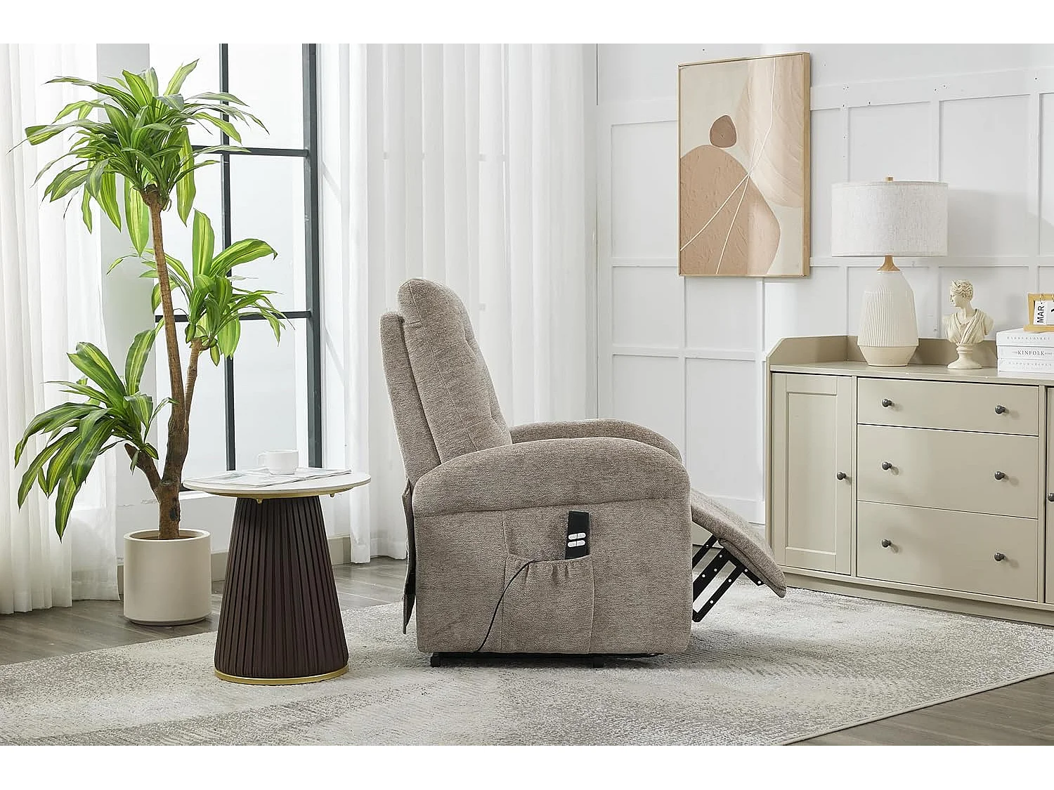 Sillón Relax Eléctrico 2 Motores, Reclinación Independiente, Función Auto-Ayuda, Arena