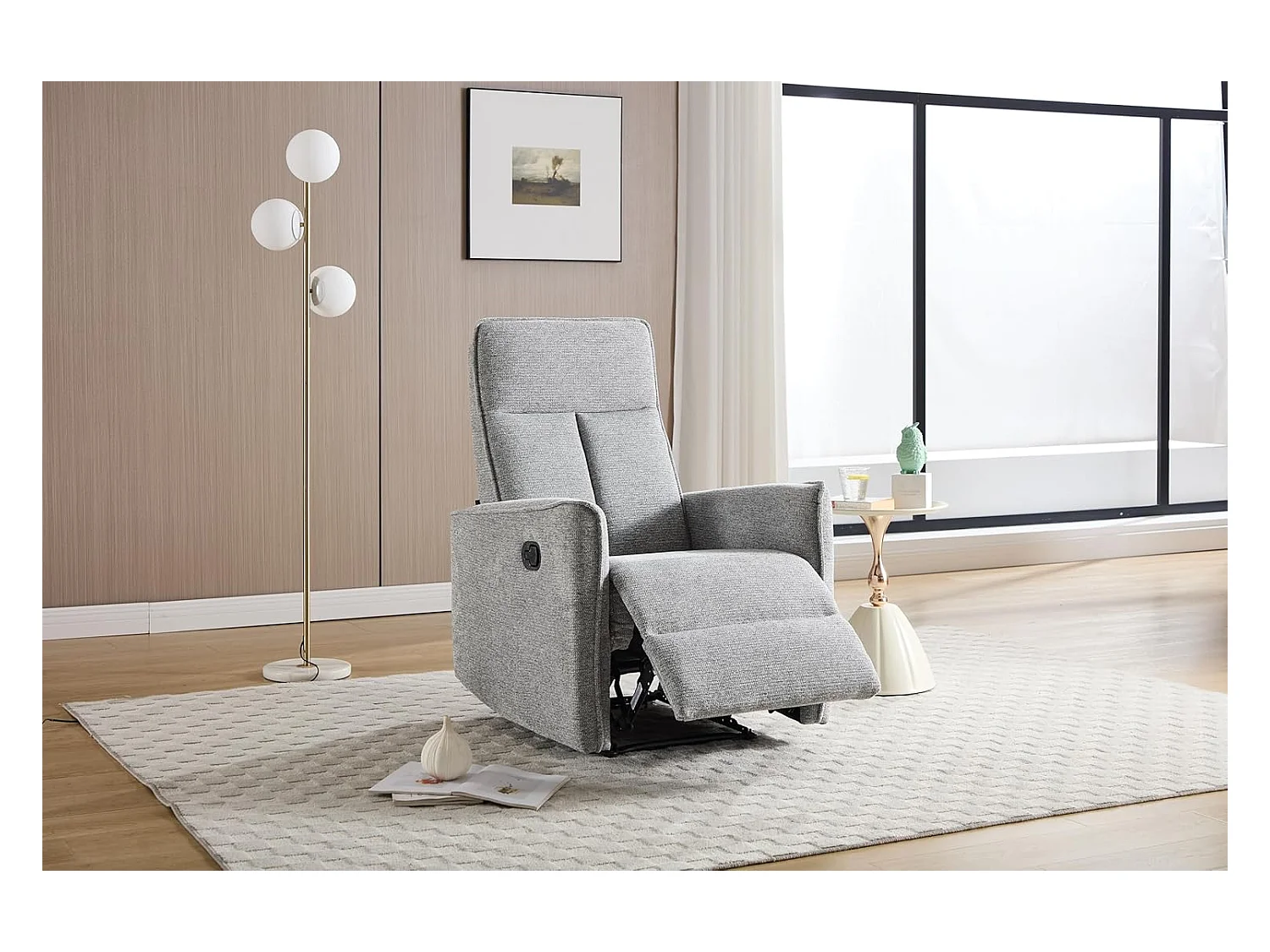 Sillón Relax con Reclinación Manual, Tejido Waterproof, Modelo Light Gris