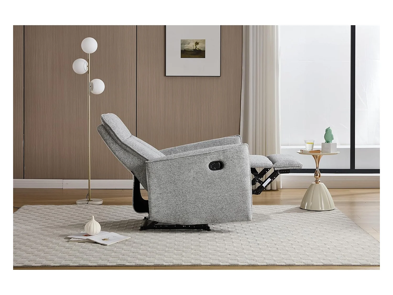 Sillón Relax con Reclinación Manual, Tejido Waterproof, Modelo Light Gris